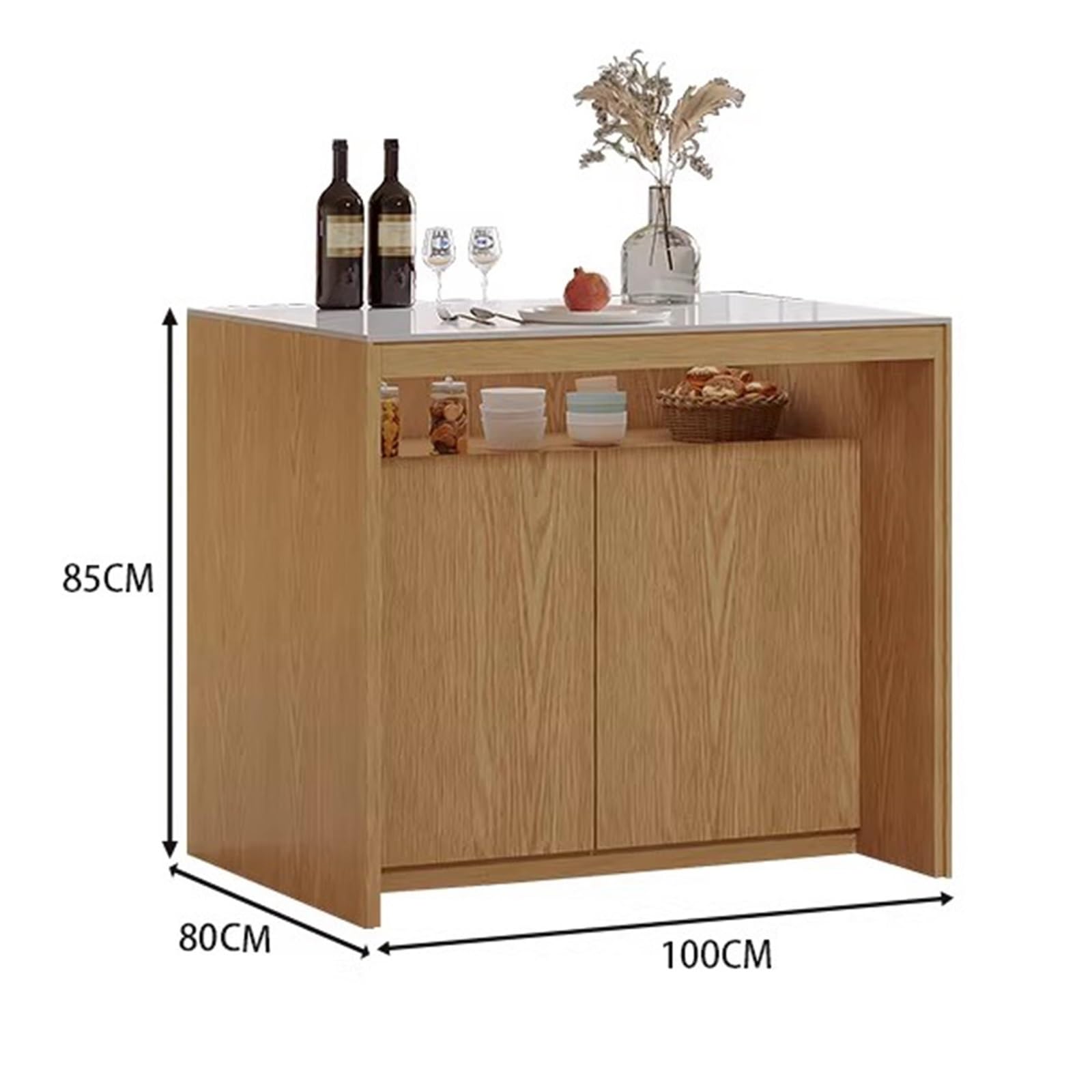 Zephyria Mobile da cucina con cassetti, Isola cucina indipendente con ripiano aperto in legno e ante armadio con piano in pietra, per bancone della cucina, soggiorno, ingresso(Yellow,S)