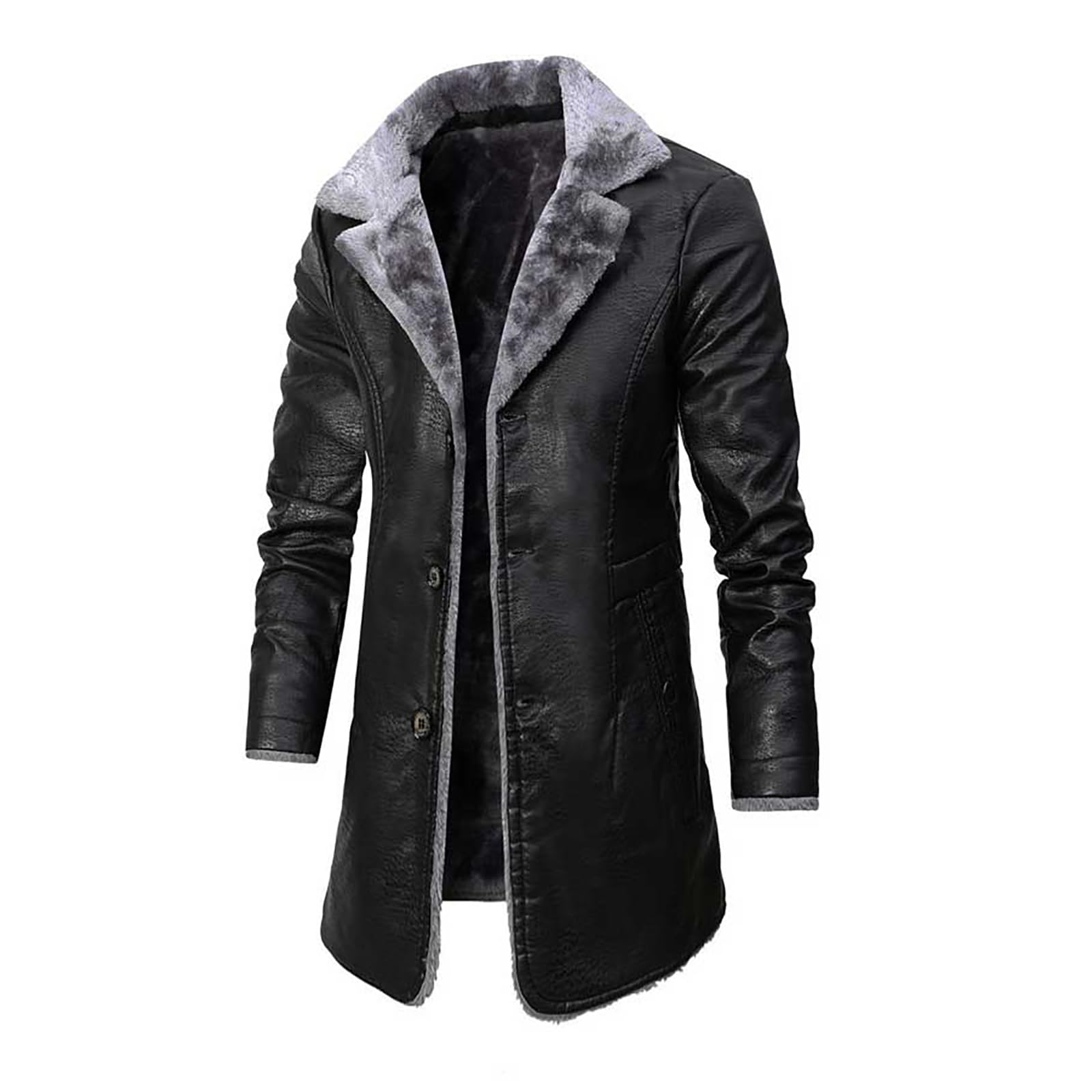 Cappotto in vera pelle, da uomo, nero, lungo, Western – Giacca invernale calda, per le mezze stagioni, termica, in pelle, traspirante, con chiusura lampo