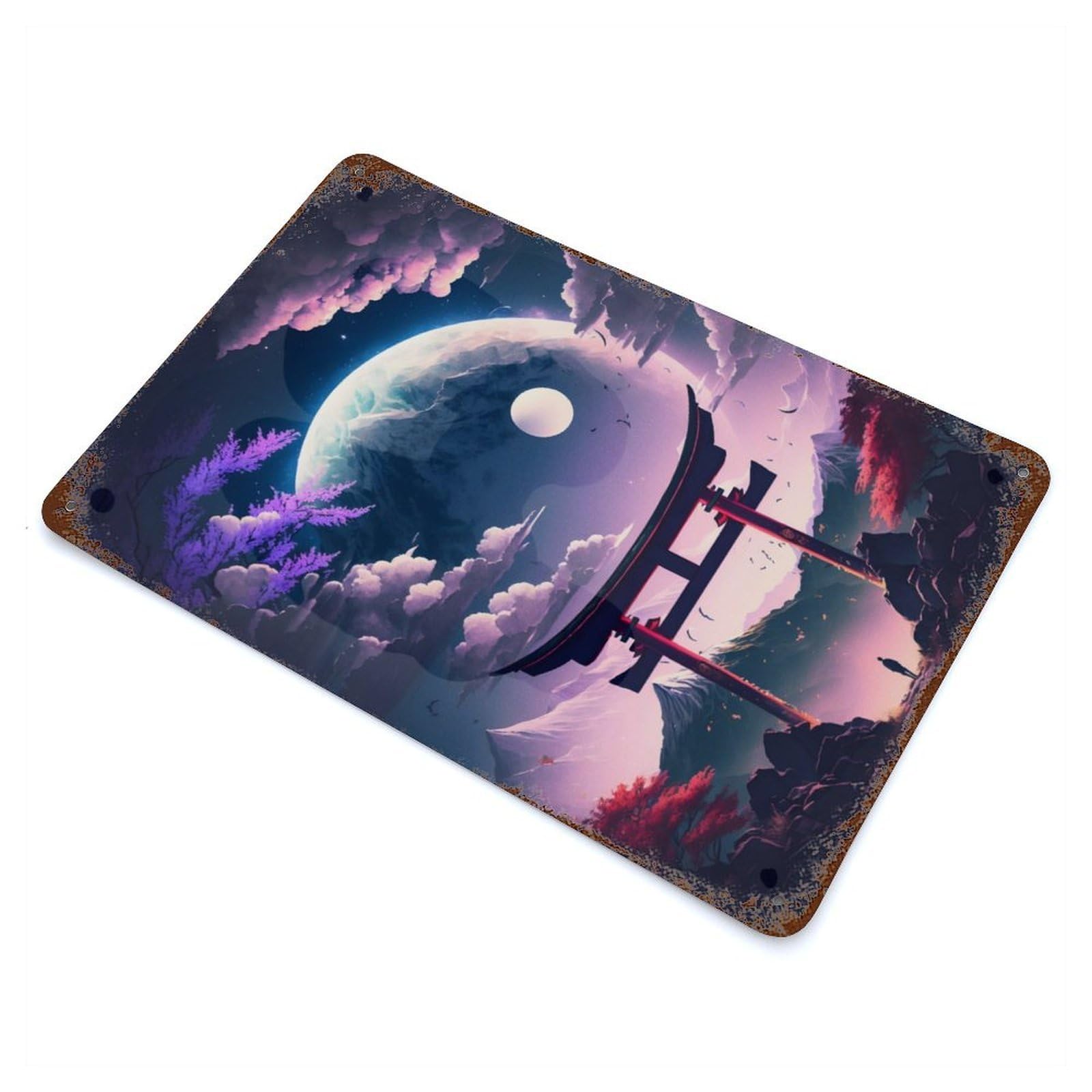 Beautiful Moonlight Japan Vintage Wall Sign 11.8"x7.9", Rust Effect Metal Decor for Basement, Hobby Room And Garage Decor