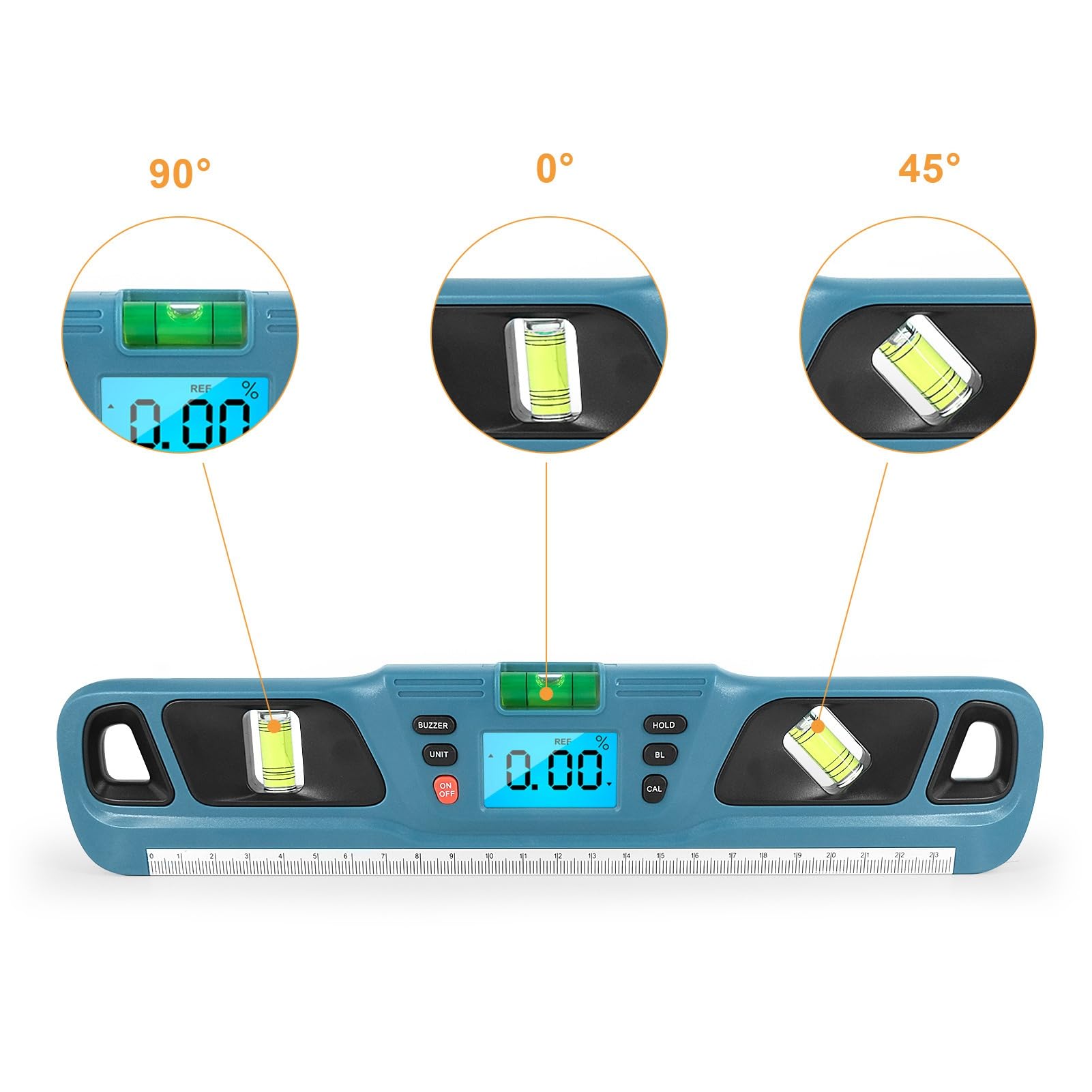 POENVFPO Digitale Wasserwaage, LCD-Display, Multifunktionale Elektronische Wasserwaage und Winkelmesser für Winkel und Neigungen, Hausrenovierung, Tischlerprojekte