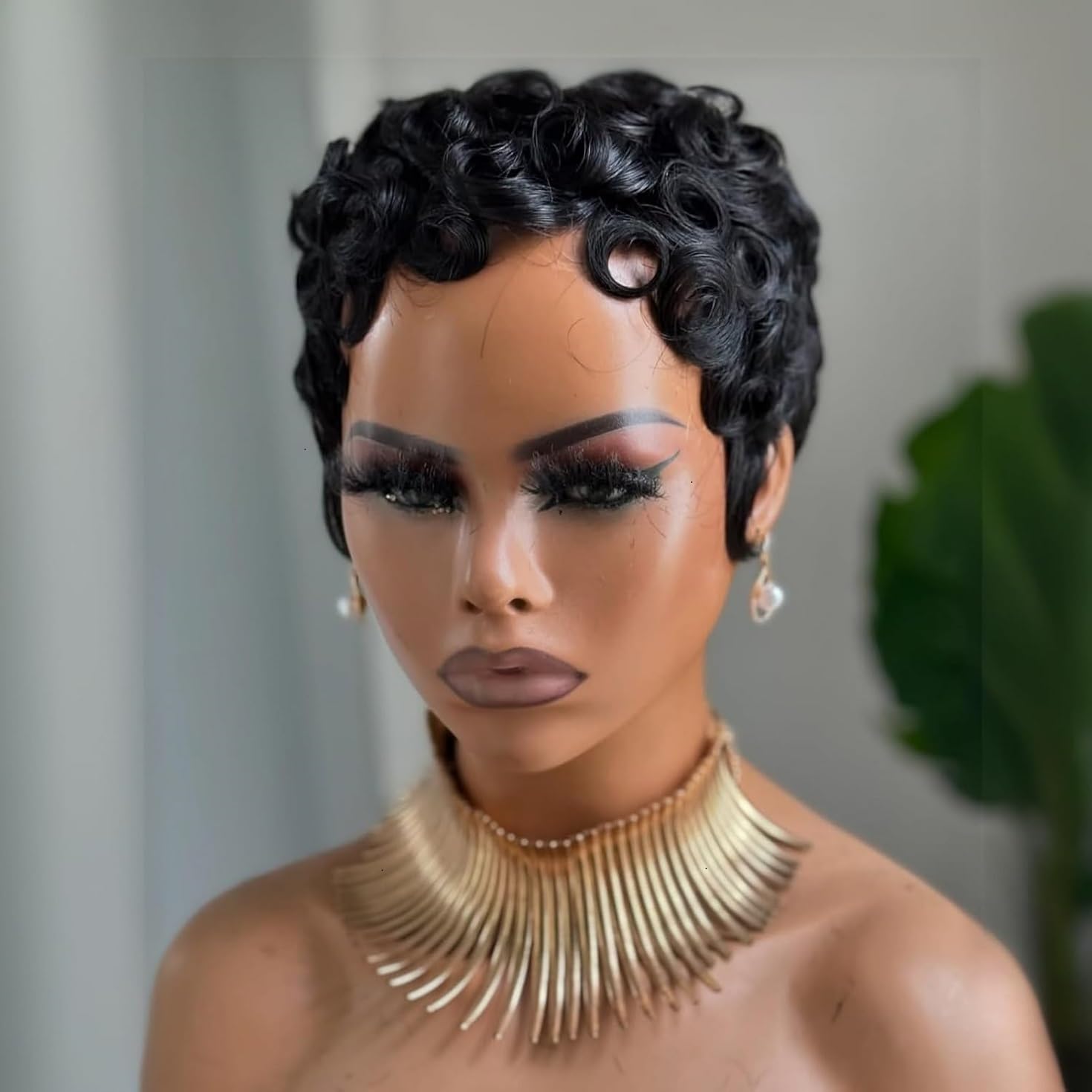 VCK Short Human Hair Wigs for Black Women Short Curly Human Hair Wigs Pixie Cut Wigs for Women Black Wigs Brazilian Remy Human Hair Glueless Full Machine Made Natural Black Color