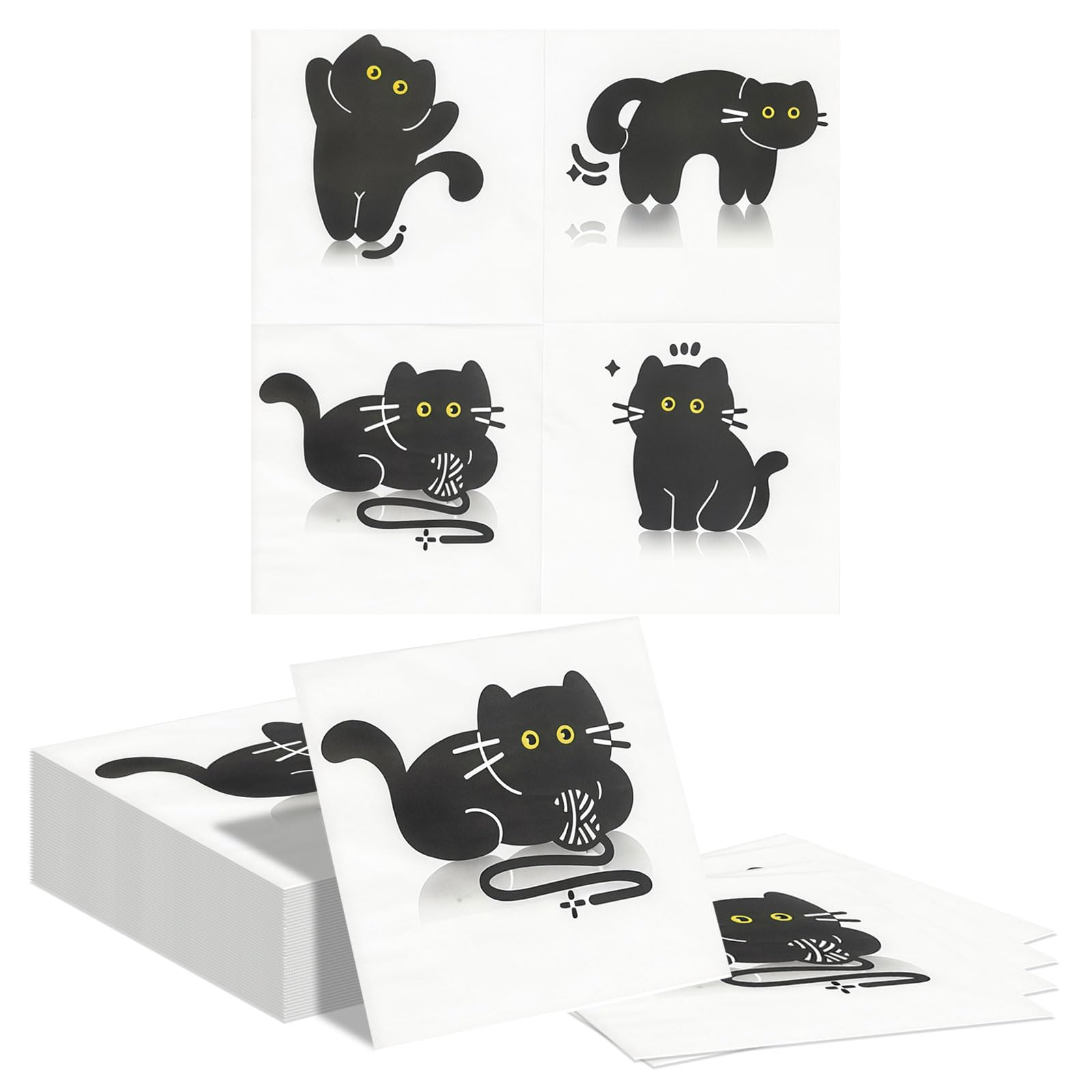 Tapufitil 40 Pieces Black Cat Paper Napkins, 2-Ply, 33x33cm Disposable Towels For Cat Enthusiasts & Celebration Decoration