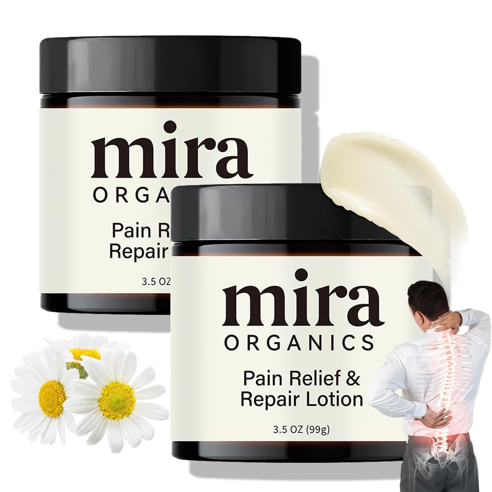 2PCS Mira Organics Cream, Mira Cream with Chamomile, Aloe Leaf