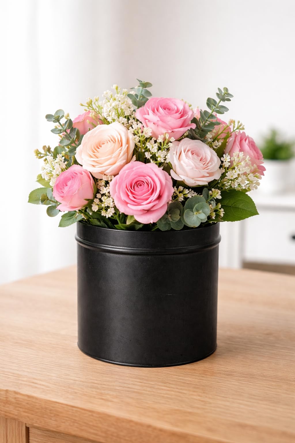 Artificial Pink Dahlia Flower with Green Leaves in Black Pot, Decorative Faux Plant for Home Decor (Pack of 1)-image-47