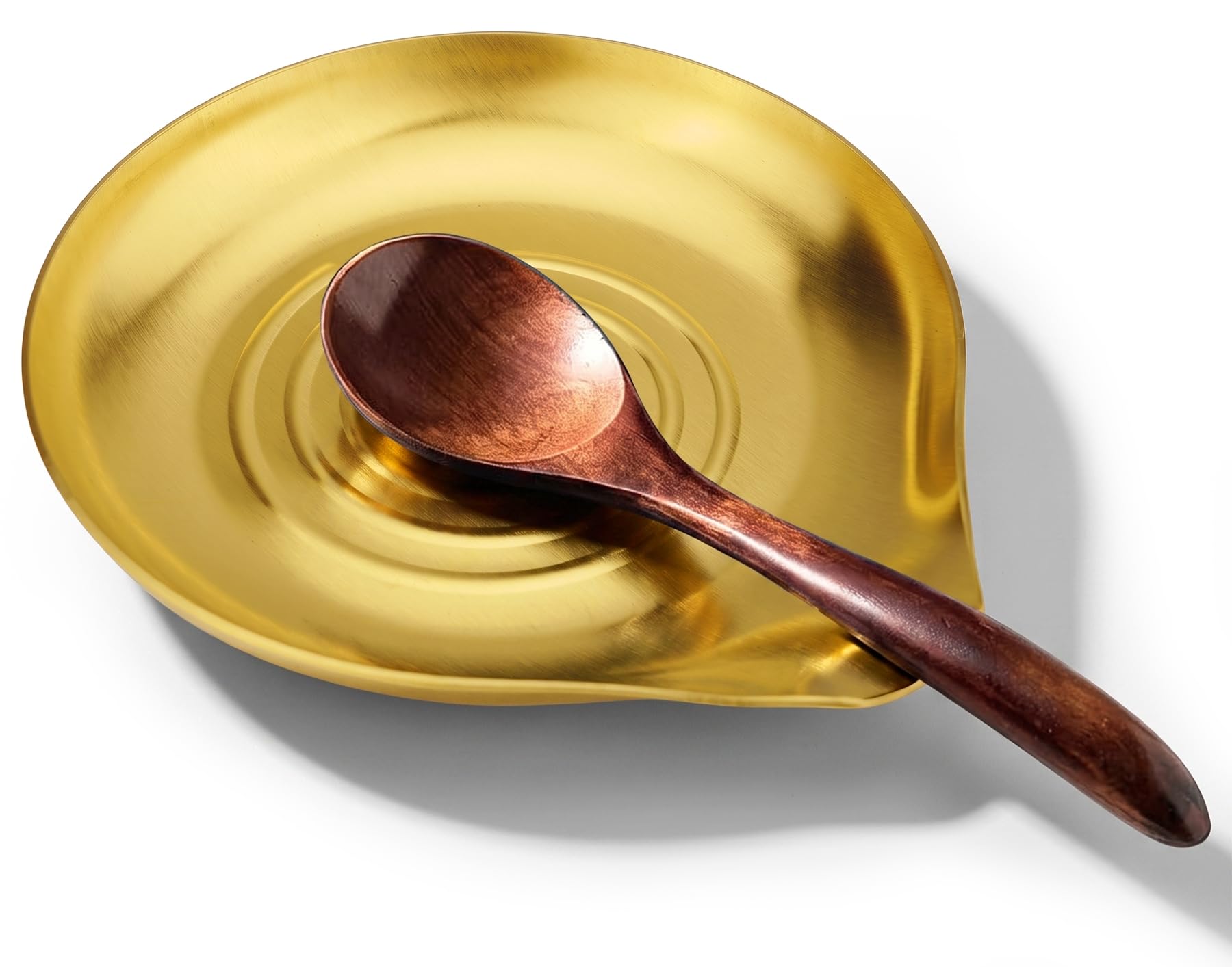 VanlonPro Stainless Steel Spoon Rest, Spatula Ladle Holder, Stainless Steel Utensil Spoon Rest Holder, Brushed Finish, Dishwasher Safe 5.9 x 5.1 Inch (Round Swril Gold 1PC)