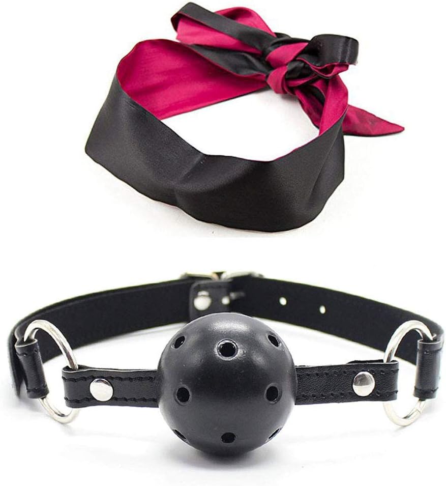 Open Breathable Mouth Ball and Satin Blindfold Eye Mask Black
