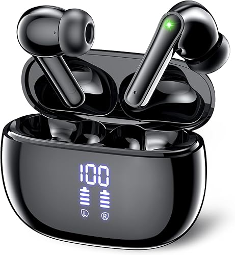 HISOOS Auriculares inalámbricos Bluetooth con pantalla de alimentación LED, auriculares ANC con estuche de carga Bluetooth 5.3 Hi-Fi estéreo