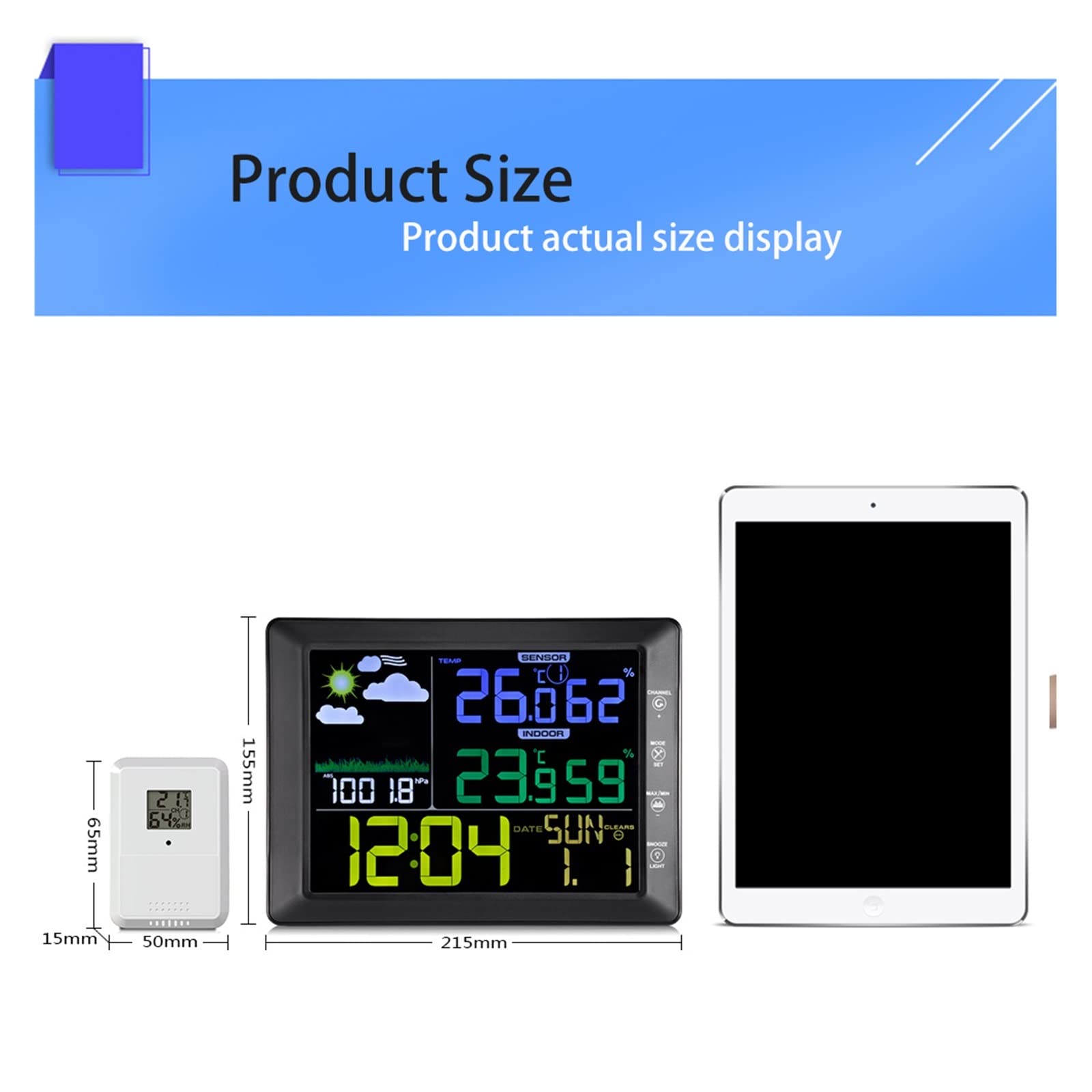 Stazione Meteo Wireless Con Sensore Esterno - Termometro, Igrometro, Sveglia, Nero - Foto 7