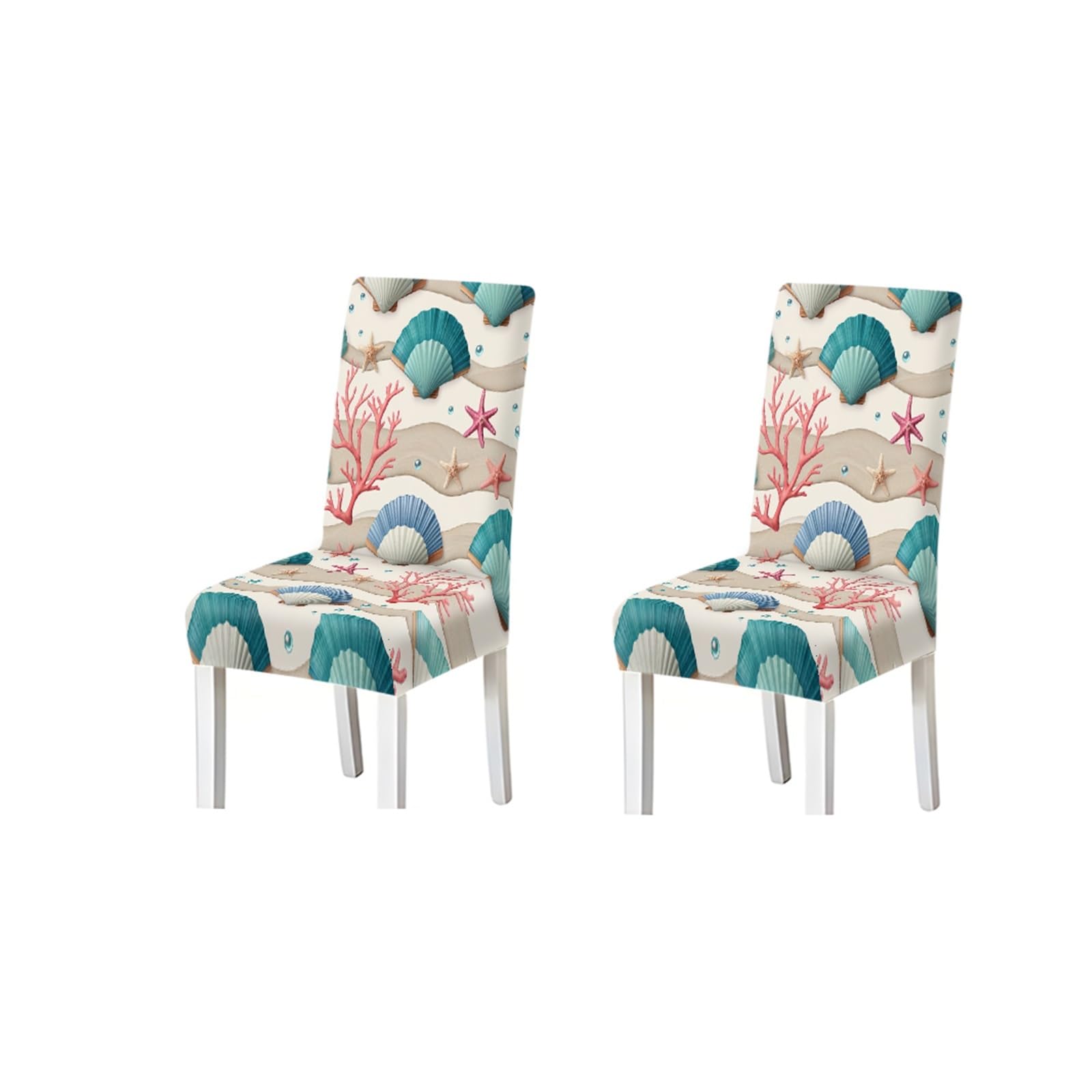 BOSUYBN Coastal Seashell Starfish Pattern Print Dining Chair Covers Set Of 2/4/6, Stretch Slipcovers For Kitchen Dining Room Furniture Protectors for Home Dining Room(2PCS Chair cover)