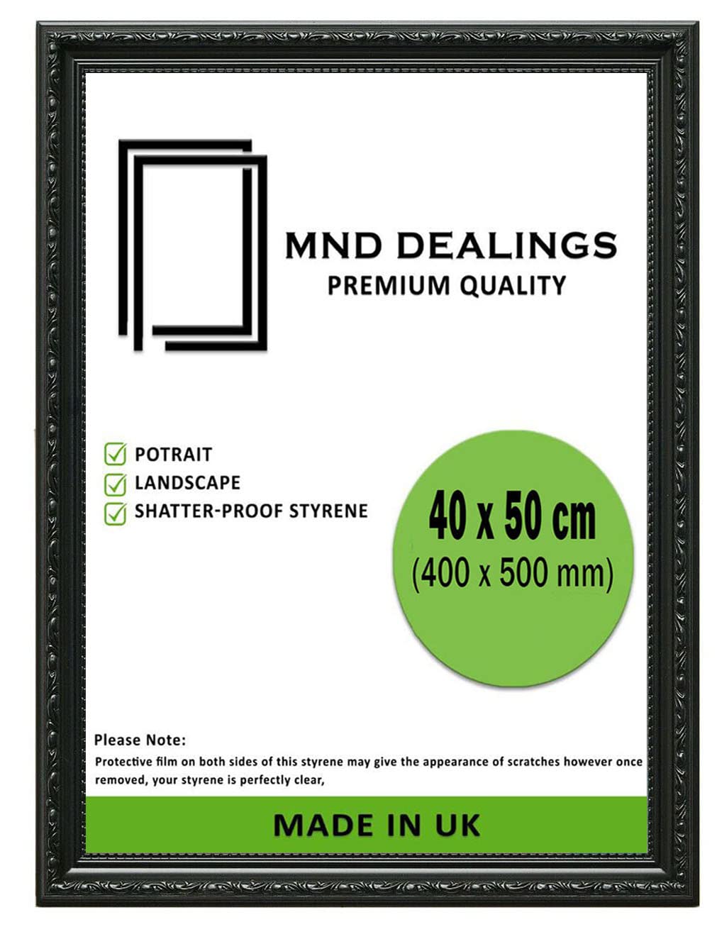 MND Dealings Antique Vintage Ornate Shabby Chic Black 20X16 (50.8X40.6 CM) Poster Frame| Various Sizes Frame for Wall Gallery Art Photo Frames Display |For Gift Sleek Home Décor