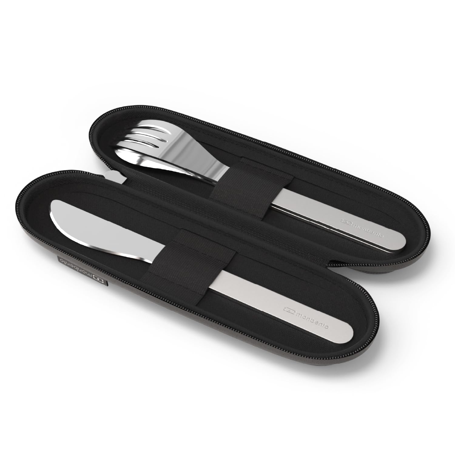 MONBENTO - MB Slim Nest Trio Knife Black Cutlery Set for 1 - Reusable Cutlery Set with Case - Travel Cutlery Case Perfect for Eating at the Office/Picnic - Stainless Steel Fork Spoon and Knife