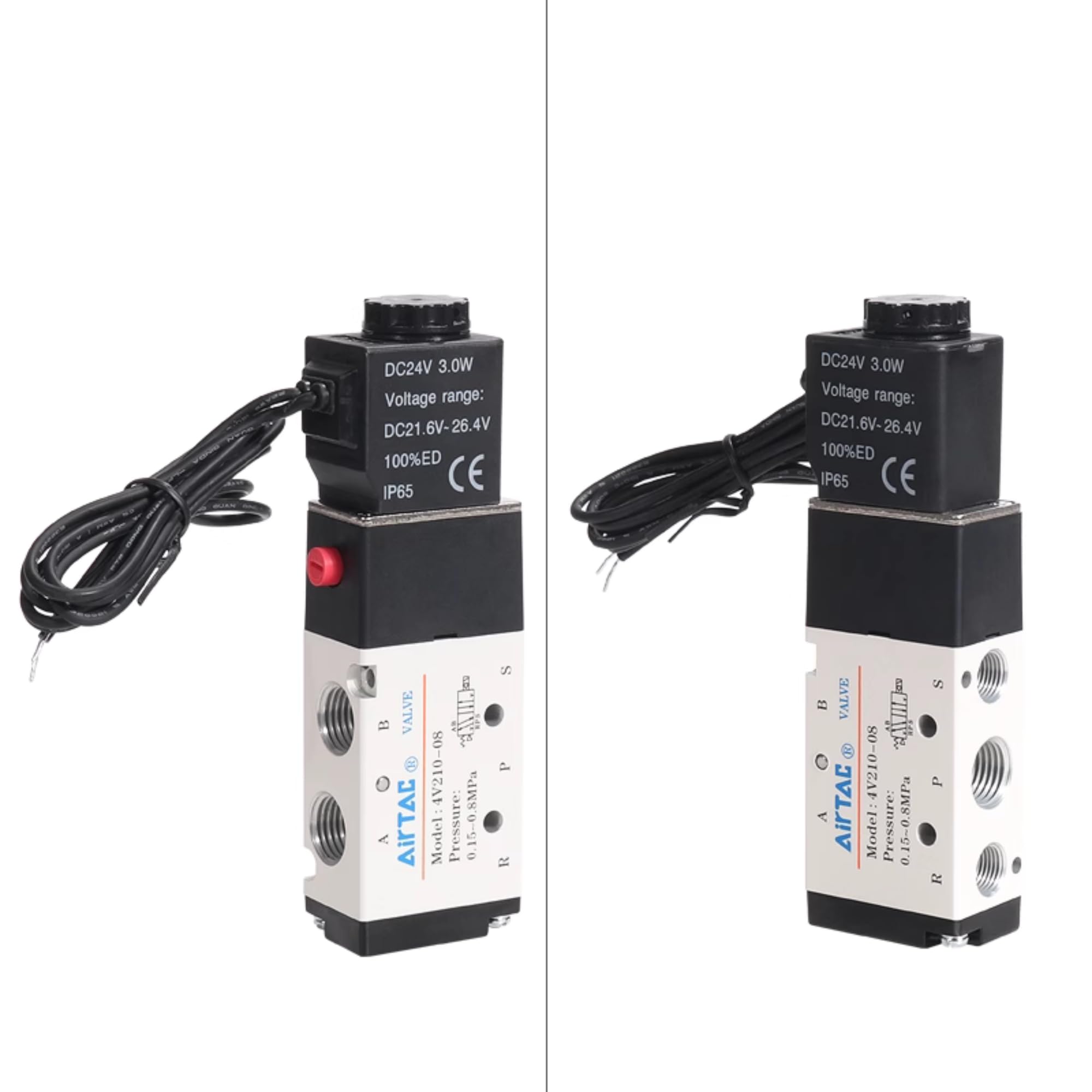 Válvula solenoide DC24V AirTAC 4V210-08 1/10.2 cm PT Cable de salida de aire neumático 2 posiciones 5 vías eléctrica sola bobina operada por piloto