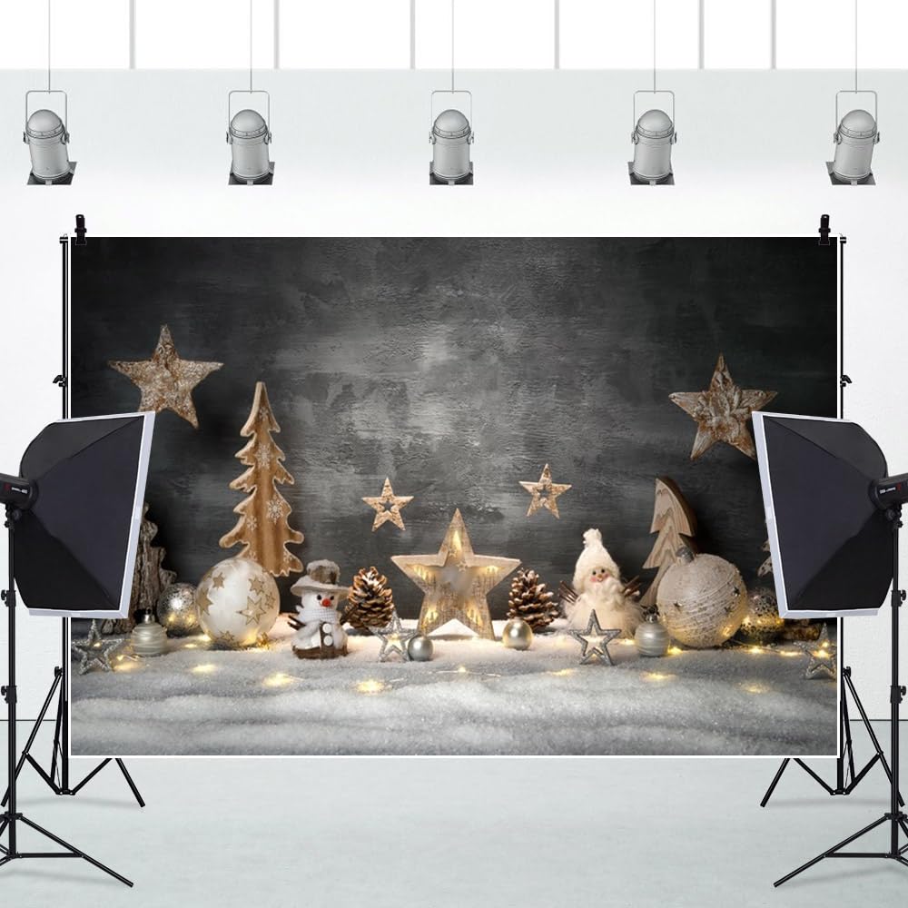 3x2m Buon Natale Partito Sfondo Astratto Natale Nero Oro Stelle Pino Cono Palla Glitter Bokeh Pupazzo di Neve Fotografia Sfondo per Capodanno Natale Campane Partito