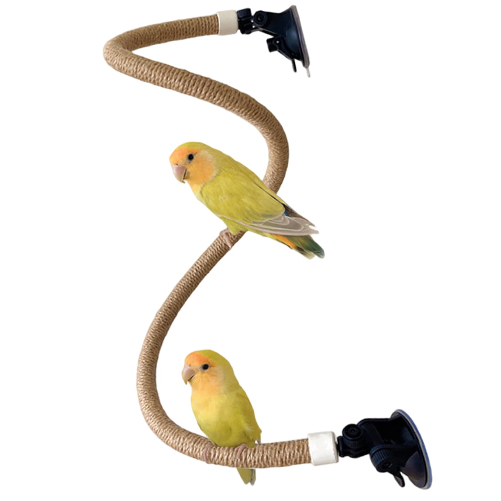Bird Rope Perch 39 Inch Bendable – Hemp Rope Parrot Perch with Suction Cup Bird Toys for Parrots Climbing Grinding Birdcage Accessories