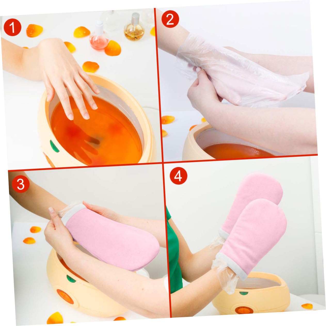 Beaupretty 4pares Guantes de Cera de Parafina para Belleza de Cubrepiés Protectores Incluye Guantes Finos de Color Rosa para Uso el Hogar