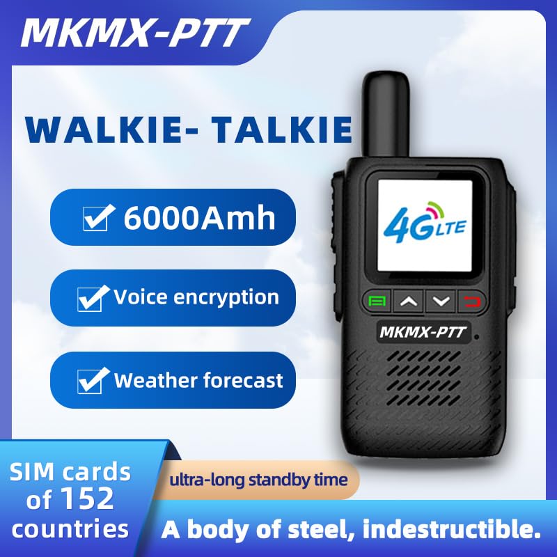 MKMX-PTT Walkie Talkie 4G LTE Szyfrowanie Głosu 6000mAh Kompatybilny z Kartami SIM 152 Krajów Prognoza Pogody Wysokiej Jakości Dźwięk Czarny (1)