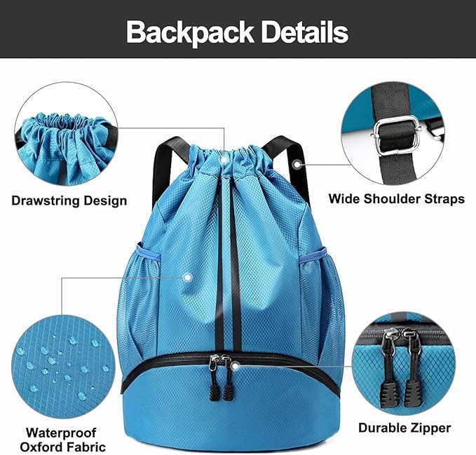 Image of Leosportz Sports Drawstring Bag Backpack for Men Women - Basketball Bag Gym Backpack Dedicated Shoe Compartment | Waterproof Large Space Gym Bag