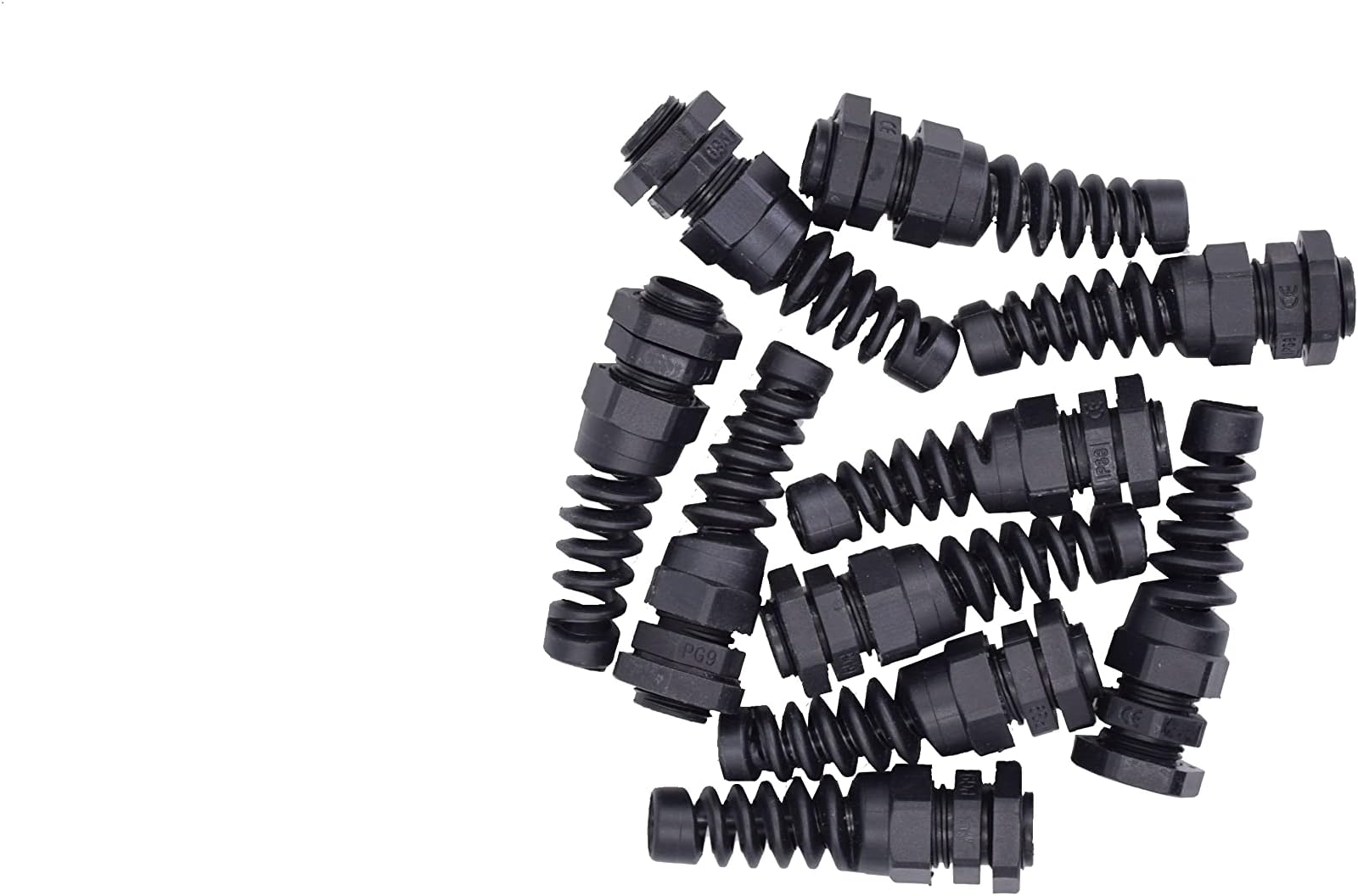 10pcs IP68 Waterproof M16 PG9 Plastic Cable Gland Connector Plastic Flex Spiral Strain Relief Protector with Rubber Washer for 4-8mm Wire Thread