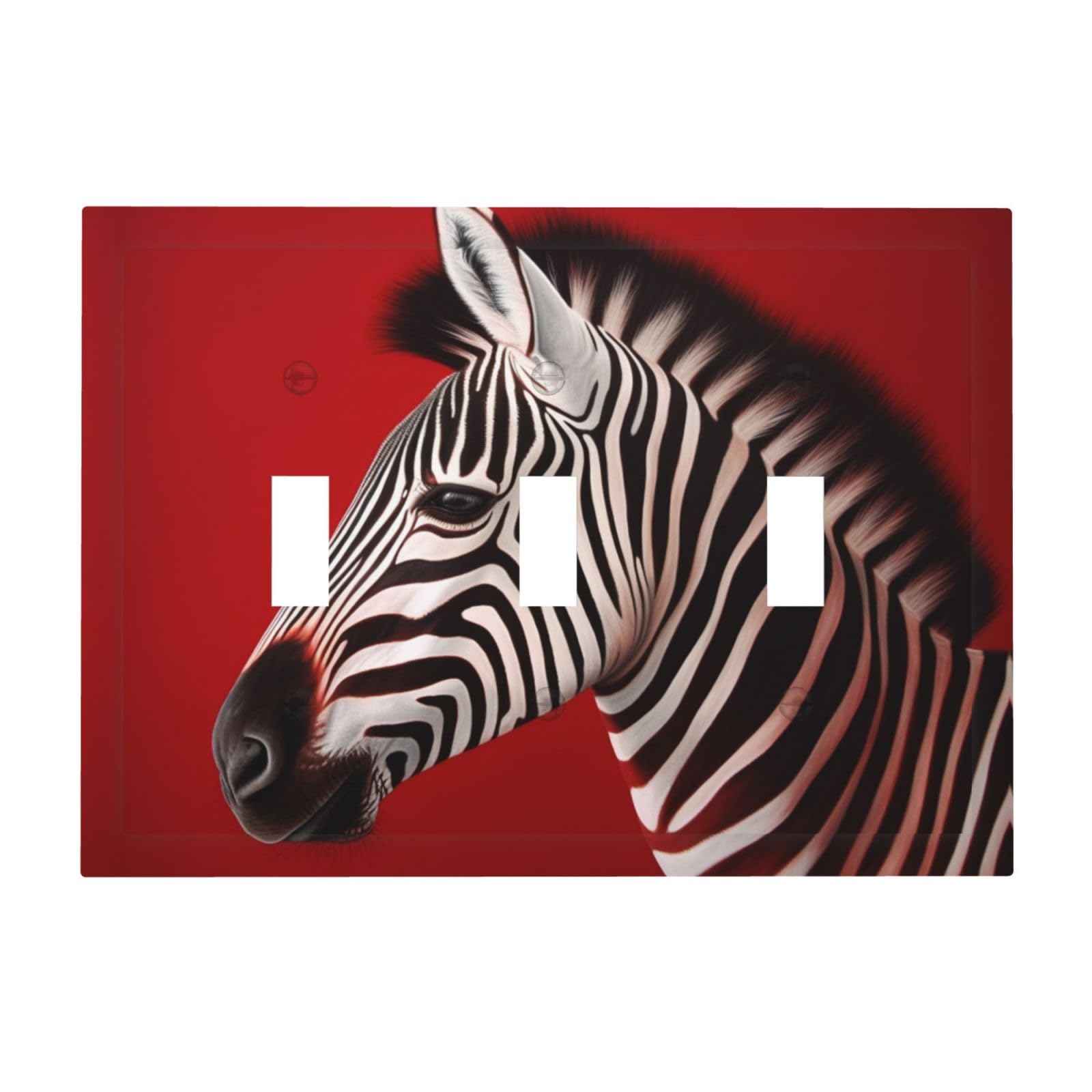 3-Gang Decorator Wall Plate Zebra Red Light Switch Cover Triple Toggle Receptacle Wall Plate Mid Size 4.8" x 6.7" Wallplate Unbreakable Polycarbonate Outlet Faceplates Covers