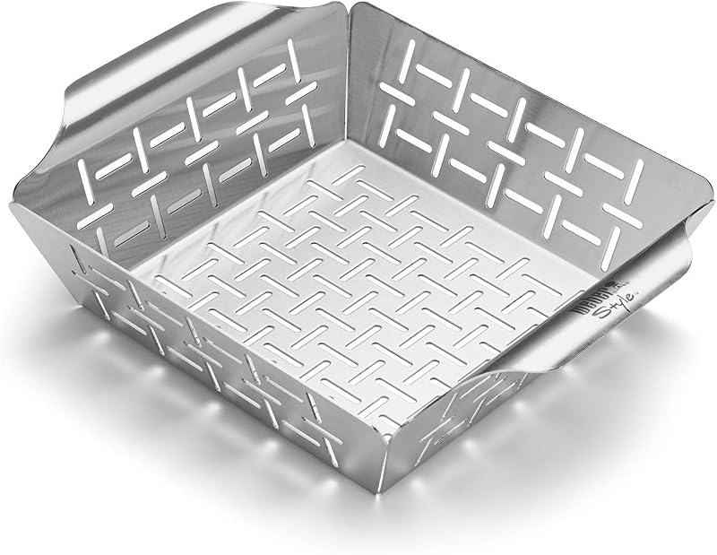 Cesta para asar pequeña estilo Weber®, acero inoxidable | Cesta duradera para parrilla para guarniciones, se adapta a todas las parrillas Weber® - Accesorio para parrilla