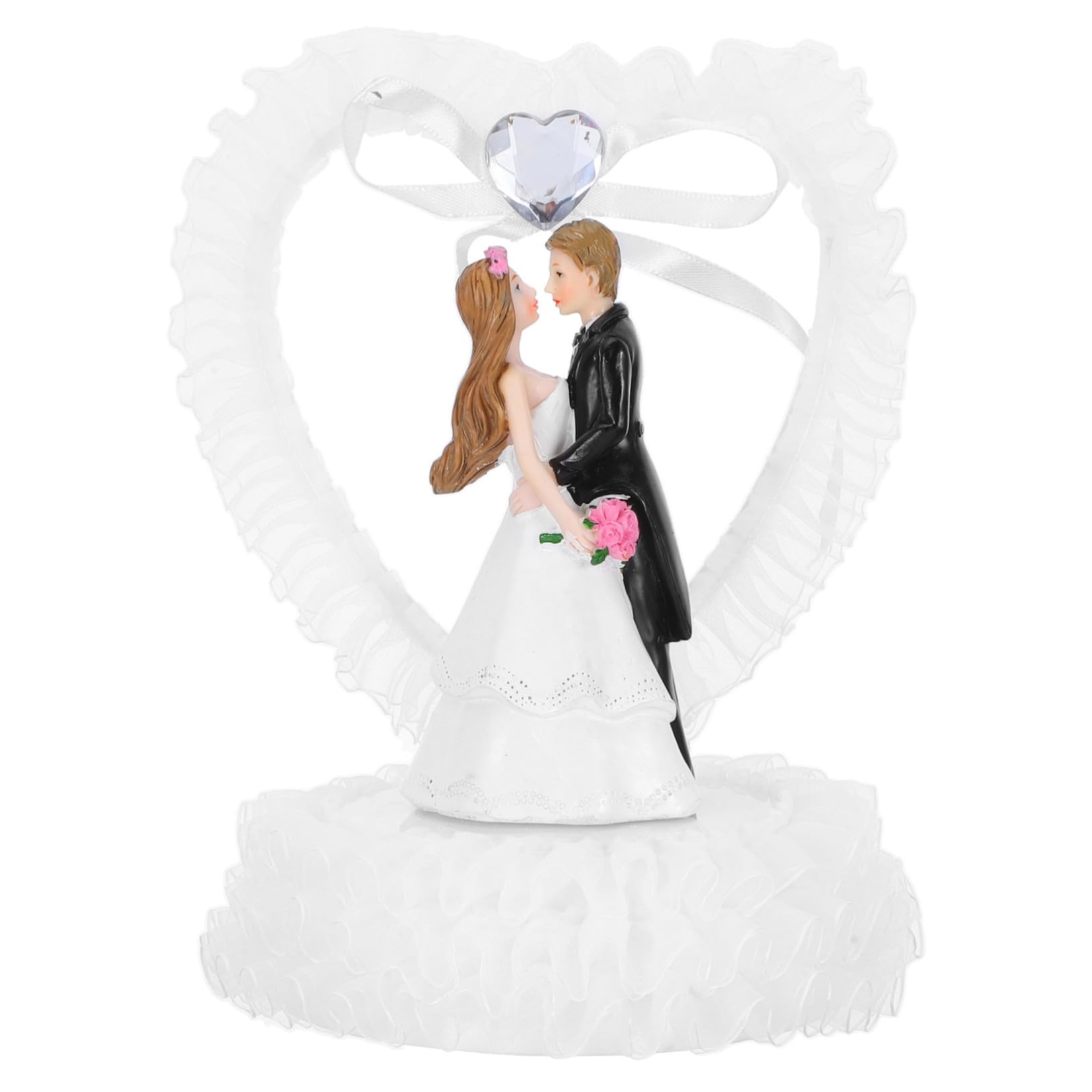 Romantische Hochzeitstortenfigur aus Kunstharz Brautpaar mit Herz Weiß für Kuchendekoration und Tischdeko zur Hochzeit