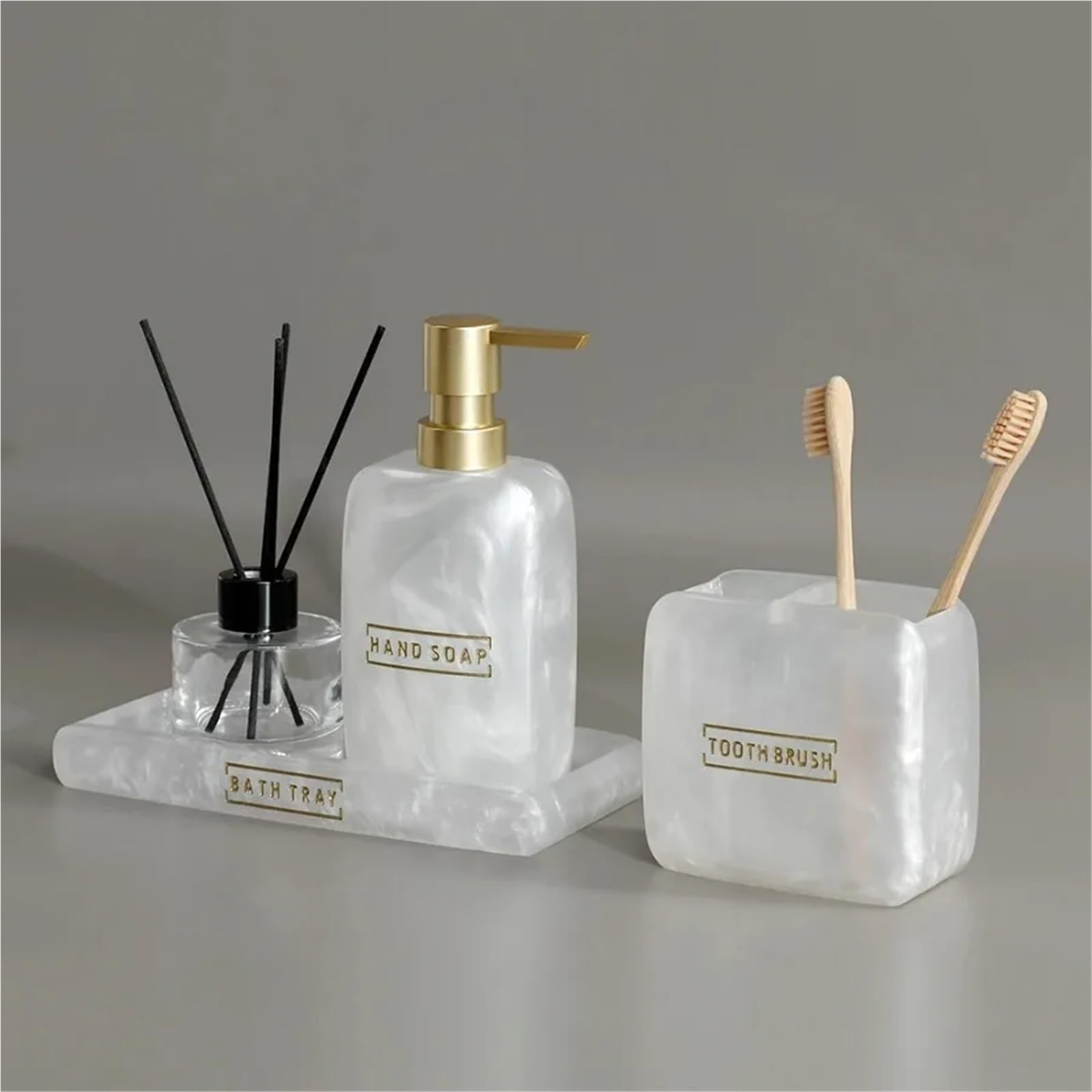 Accesorios BañO Accesorios for Lavado de baño, Botella loción, Juego Taza for Cepillo Dientes, dispensador jabón, Plato Blanco Perla
