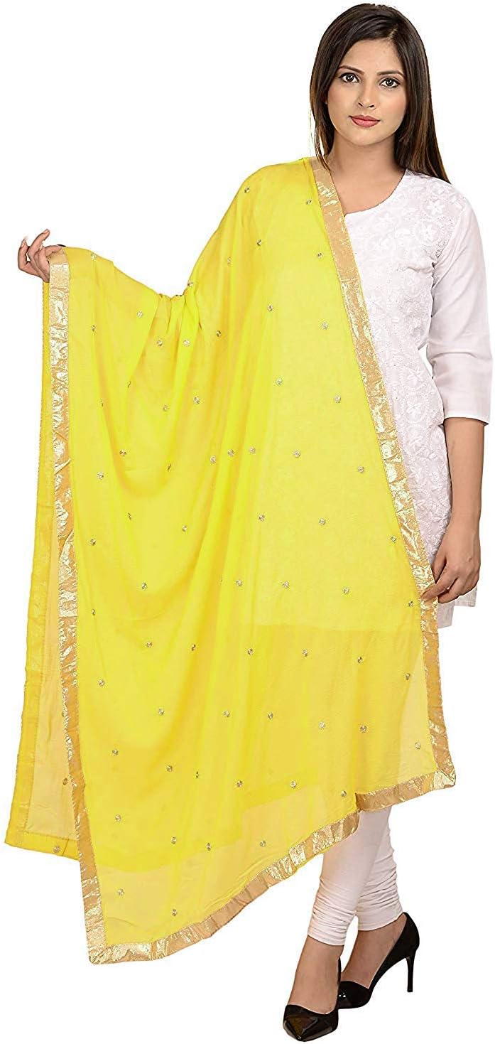 Woman's Embroidered Chiffon Dupatta Scarf Shawl Wrap Soft Indian Bridal Wedding - Off White