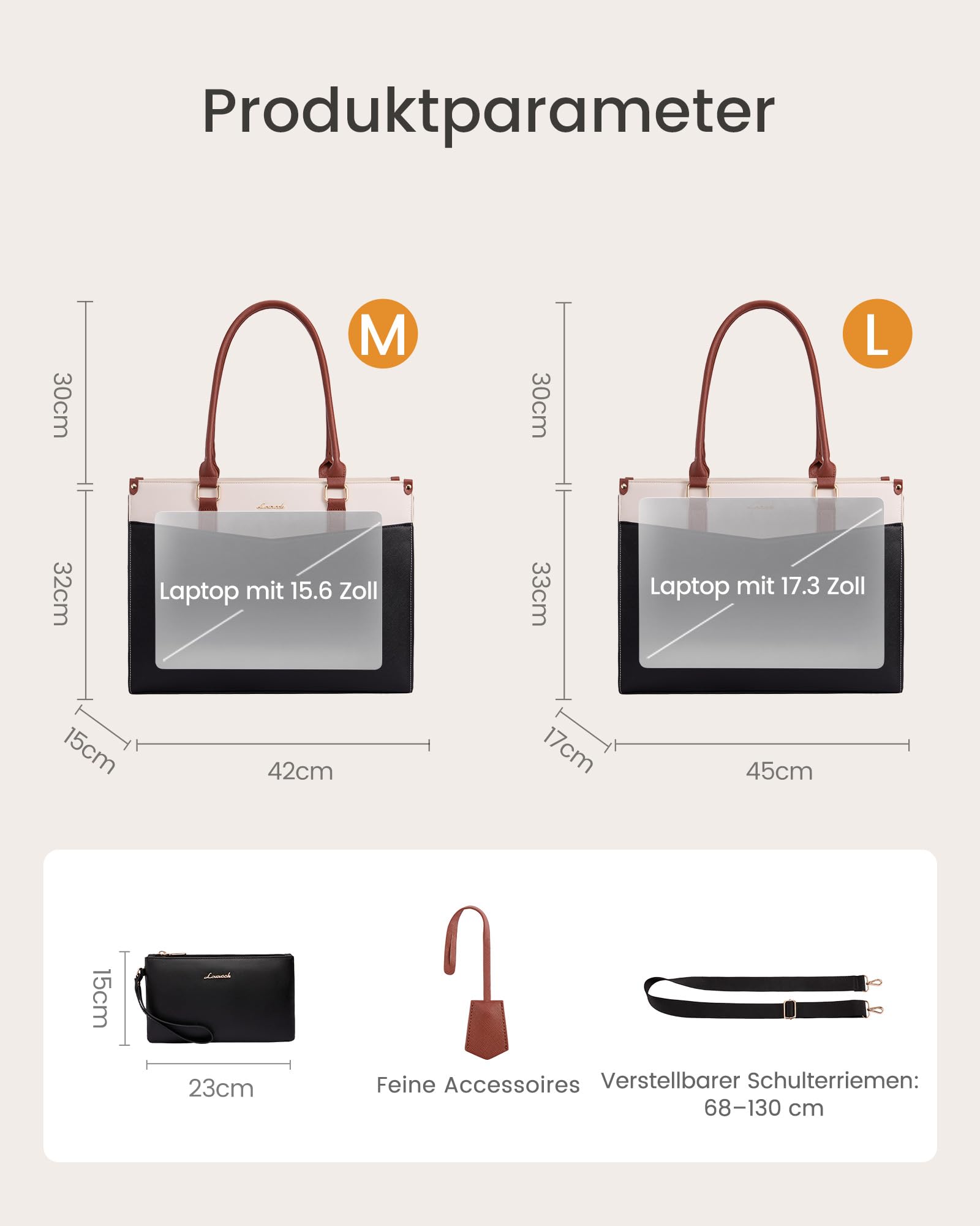 LOVEVOOK Borsa per computer portatile da donna 2 in 1, elegante borsa da lavoro, in pelle PU, borsa shopper, borsa per scuola, università
