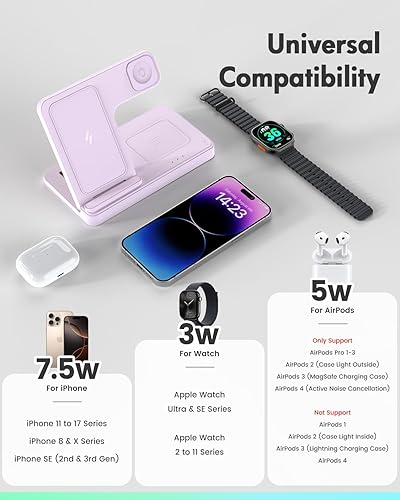 Miniatura 2 de Estación de carga inalámbrica del soporte del cargador Cargador 3 en 1 múltiples dispositivos para Apple iPhone 17 16e 16 15 14 Pro Max 13 12 11