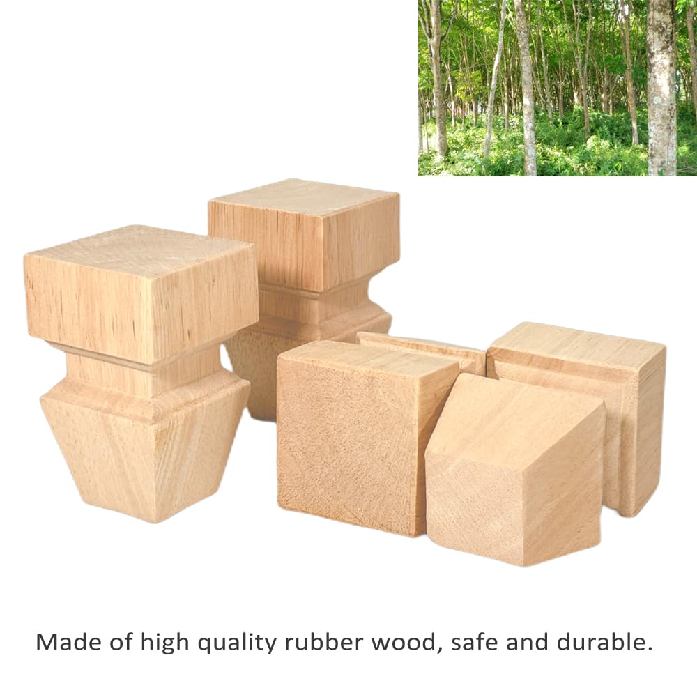 Aiminjey 10cm Wooden Furniture Legs with Mounting Plates Screws Set of 4 Solid Wood Unfinished Replacement Furniture Feet for Couch Cabinet Sofa Dresser Ottoman TV Stand Bed Home - Image 3