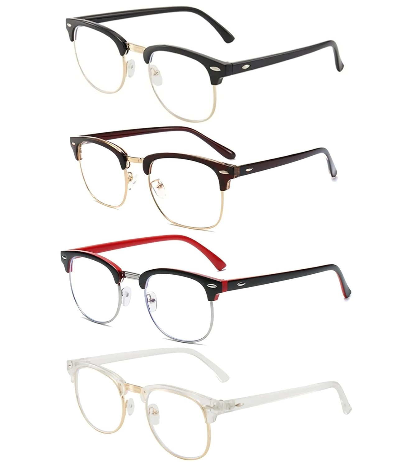 RuiJinGen Computer Gaming Blue Light Blocking Glasses Half frame Retro Semi Rimless Clear Lens Glasses Eyewear Men Women