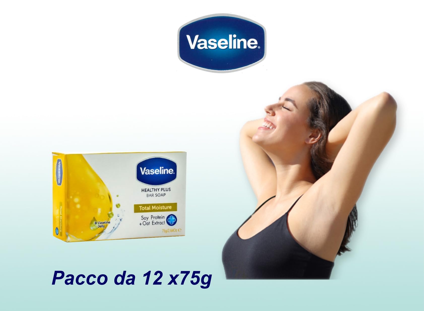 Vaseline Healty Plus Total Moisture Soap 12 x 75g, 75 g (Pack of 12) - Image 2
