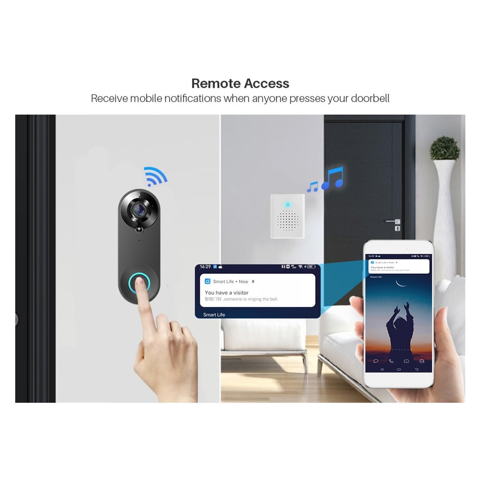 Smart Video Campanello Videocamera 1080P WiFi Videocitofono Videocitofono Campanello Audio Bidirezionale(Size:D-Set Add 64G TF Card)