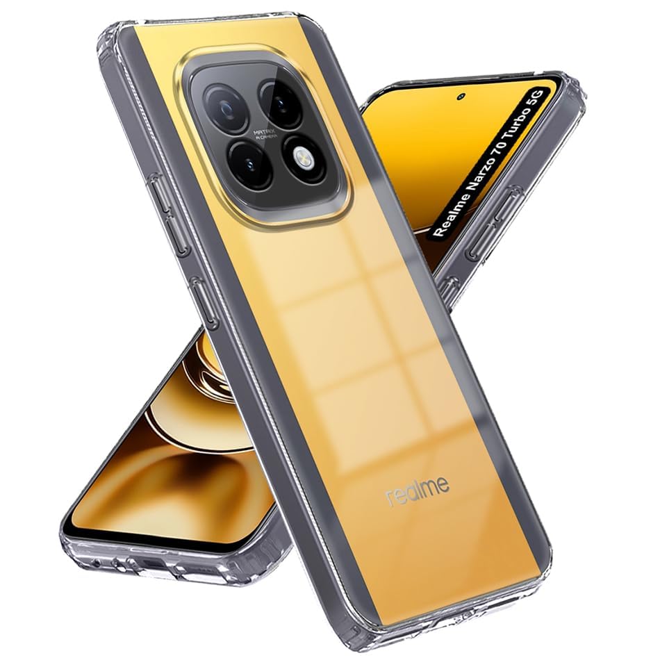 Image of Fashionury Crystal Clear Case for Realme Narzo 70 Turbo 5G | Yellowing Resistance | Transparent TPU Silicone | Raised Camera Lips | Slim Transparent Cover