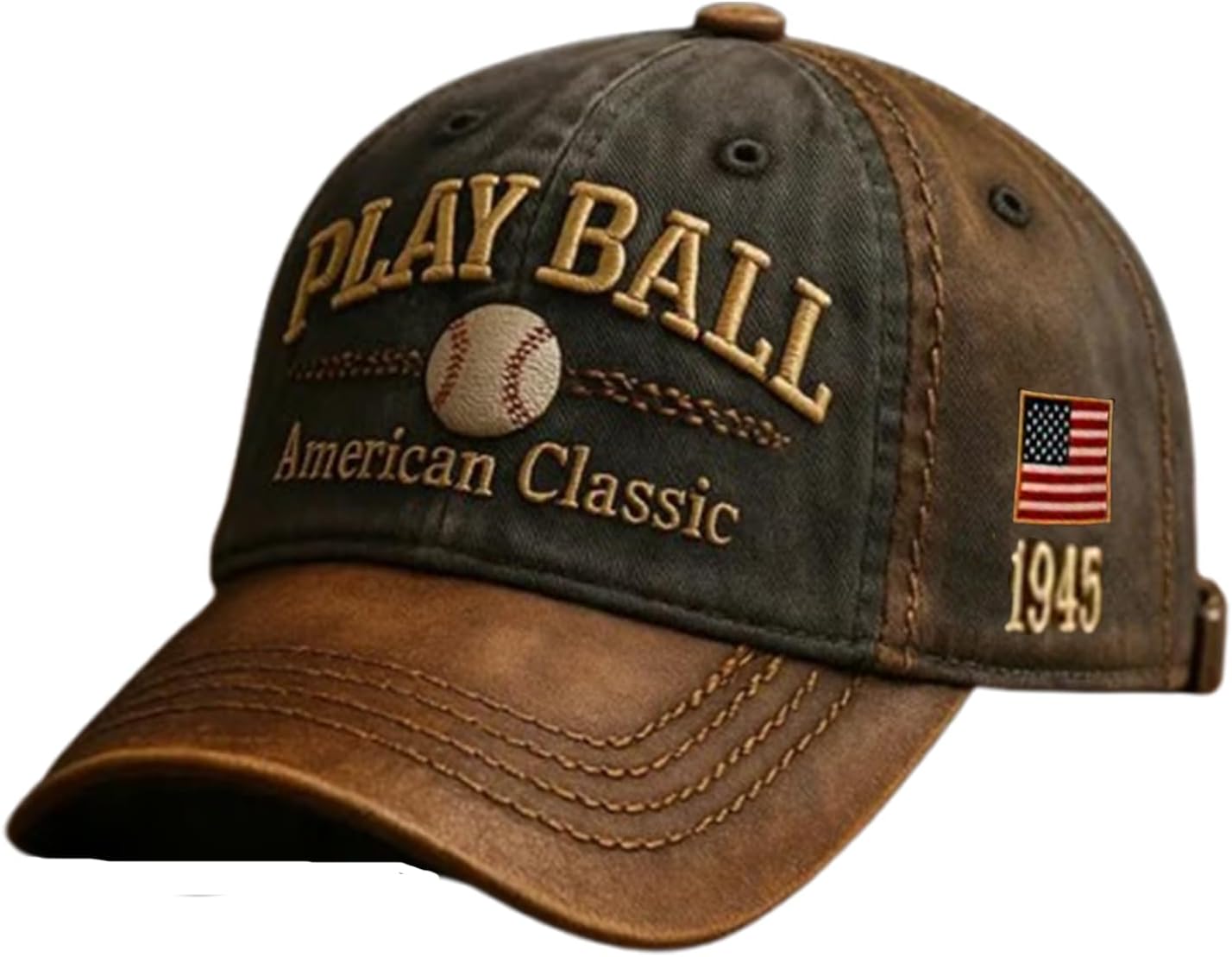 American Classic Cotton Baseball Cap,Flag Embroidery Baseball Cap Adjustable Patriotic Hat Brown