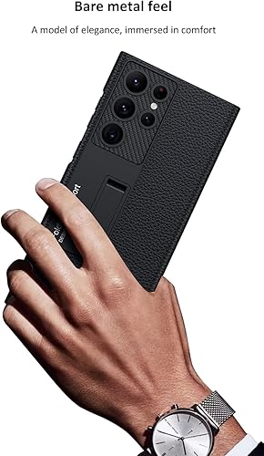Miniatura 8 de Funda para Galaxy S22 Ultra, funda de piel con textura de Litchi con soporte magnético ultradelgado, soporte de carga inalámbrica, funda para
