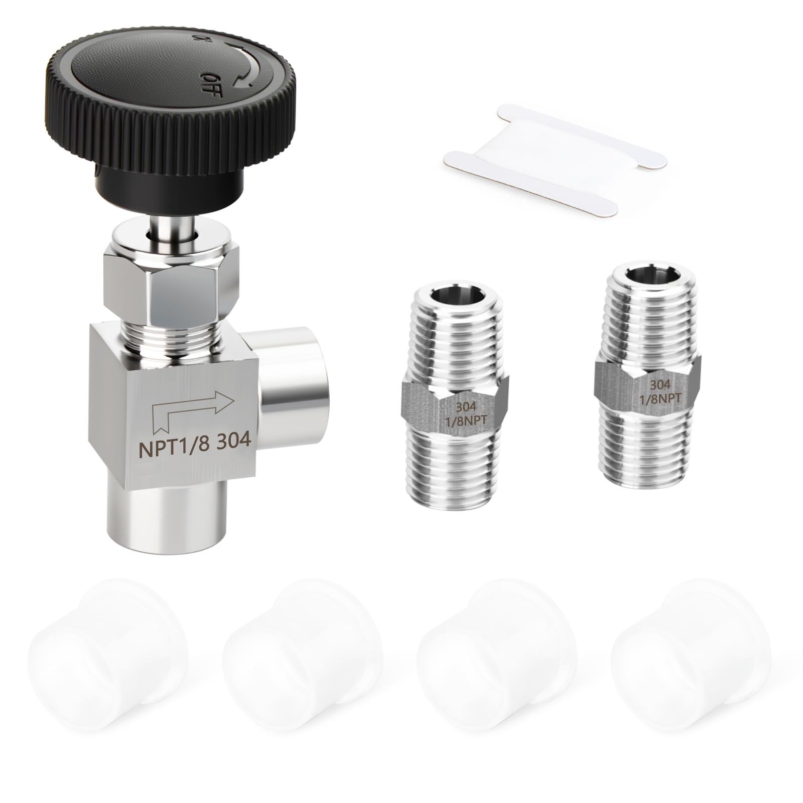 Vanne à aiguille inox 304 coudée 1/8 NPT haute résistance avec raccords