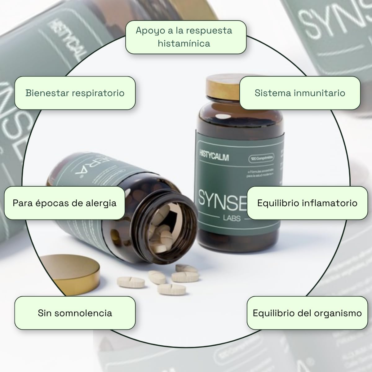 SYNSERA - Antihistamínico Natural con Quercetina, Bromelaína, PEA, Perilla, Scutellaria, Helichrysum - Apoyo Respiratorio y Respuesta Histamínica - Alergia Primaveral - Sin Somnolencia - 120 compr.