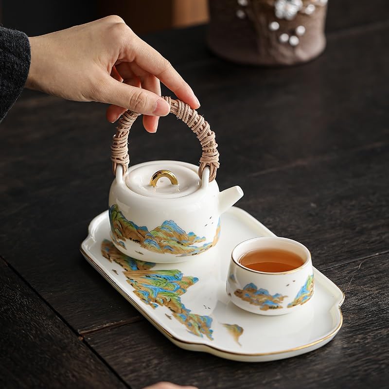Bandeja para Servir Qianlijiangshan de Porcelana Blanca, Bandeja para almacenar Agua, Tetera de cerámica Sencilla, Bandeja pequeña para Comer en el Regazo (M)