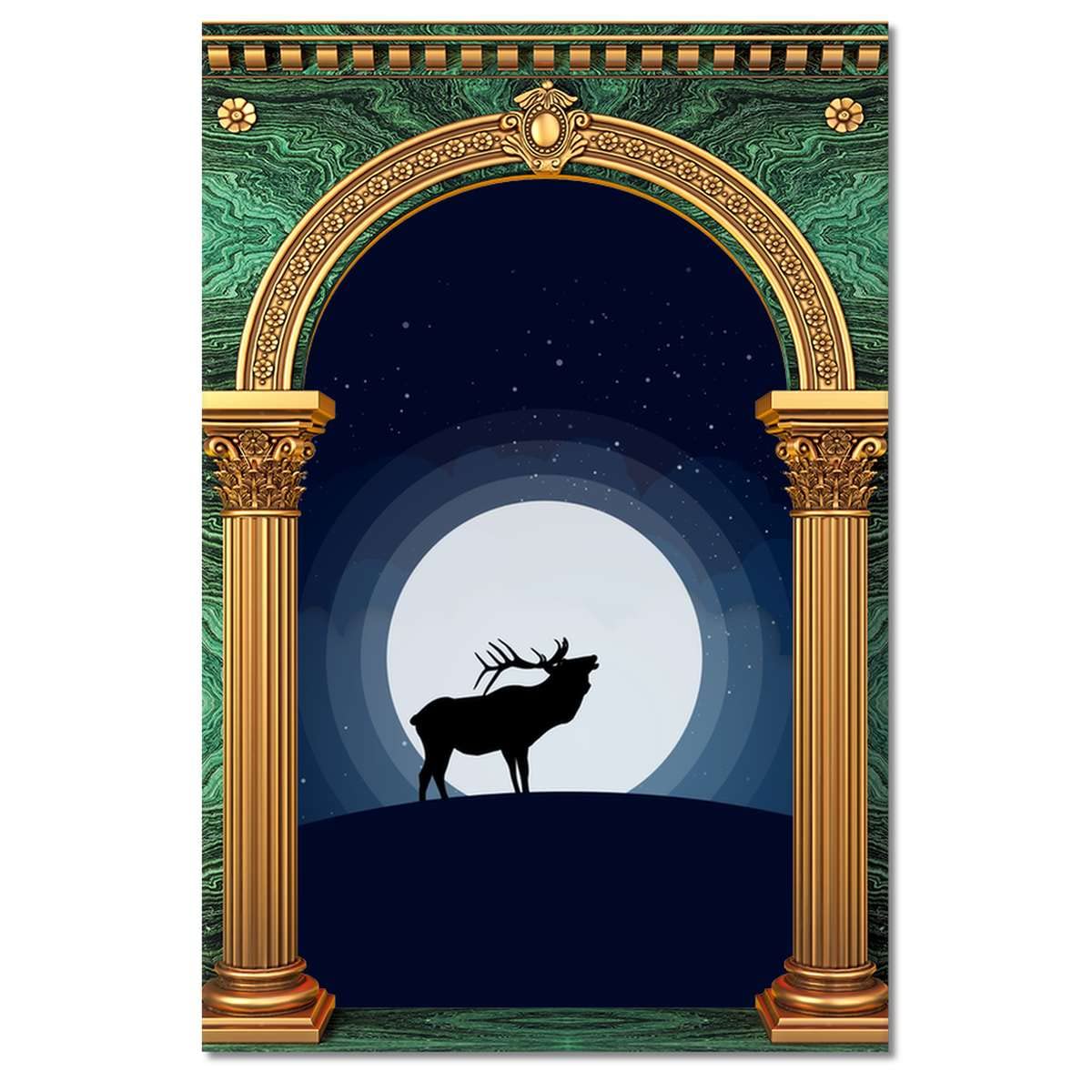 Quadro stampato su tela Wall Art Decor 80x120cm Cervo luna piena No. H7222Z_WKPC1C