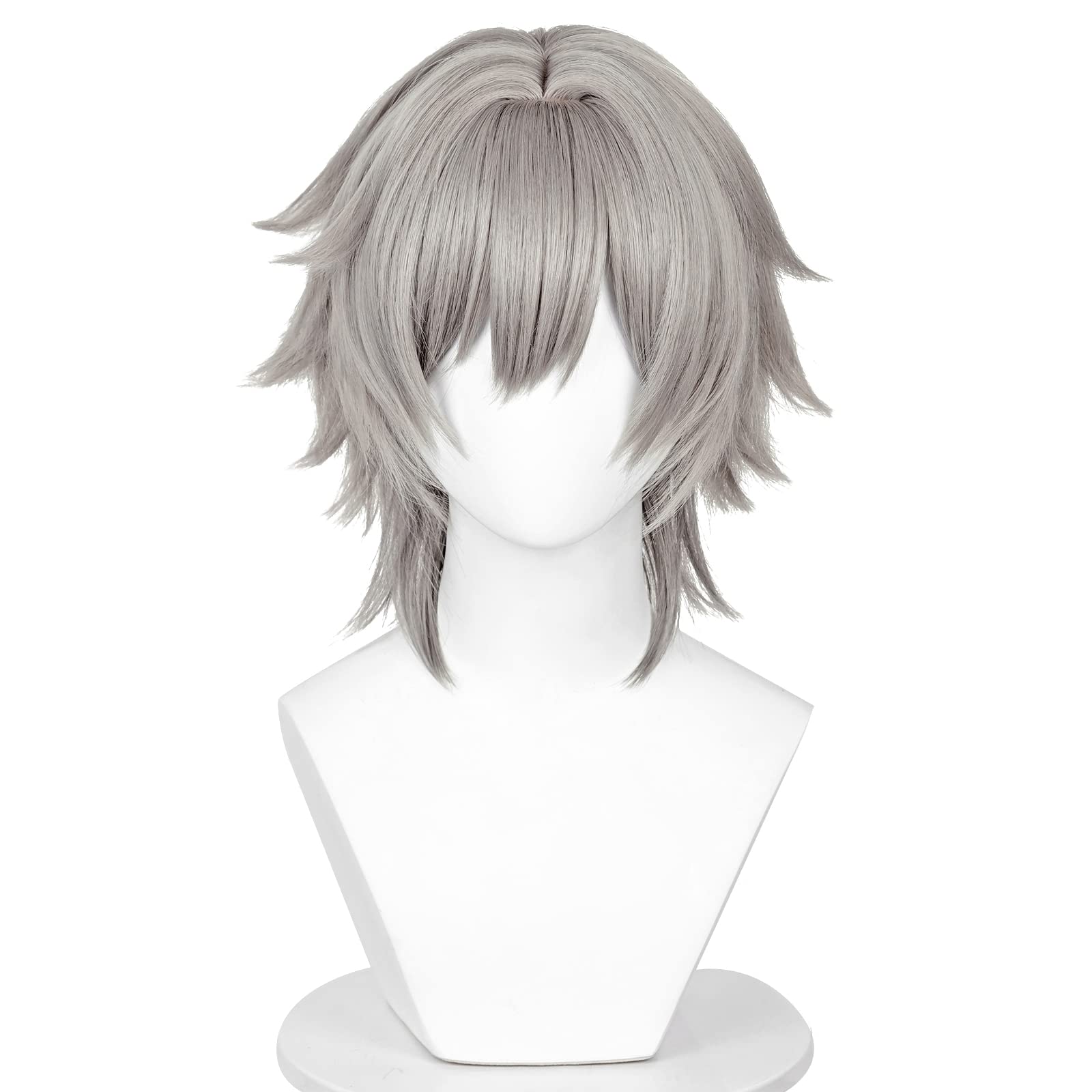 Short Grey Wig for Trailblazer Cosplay, Heat-resistant Synthetic Fluffy Hair Wig + Wig Cap for Game Honkai Star Rail