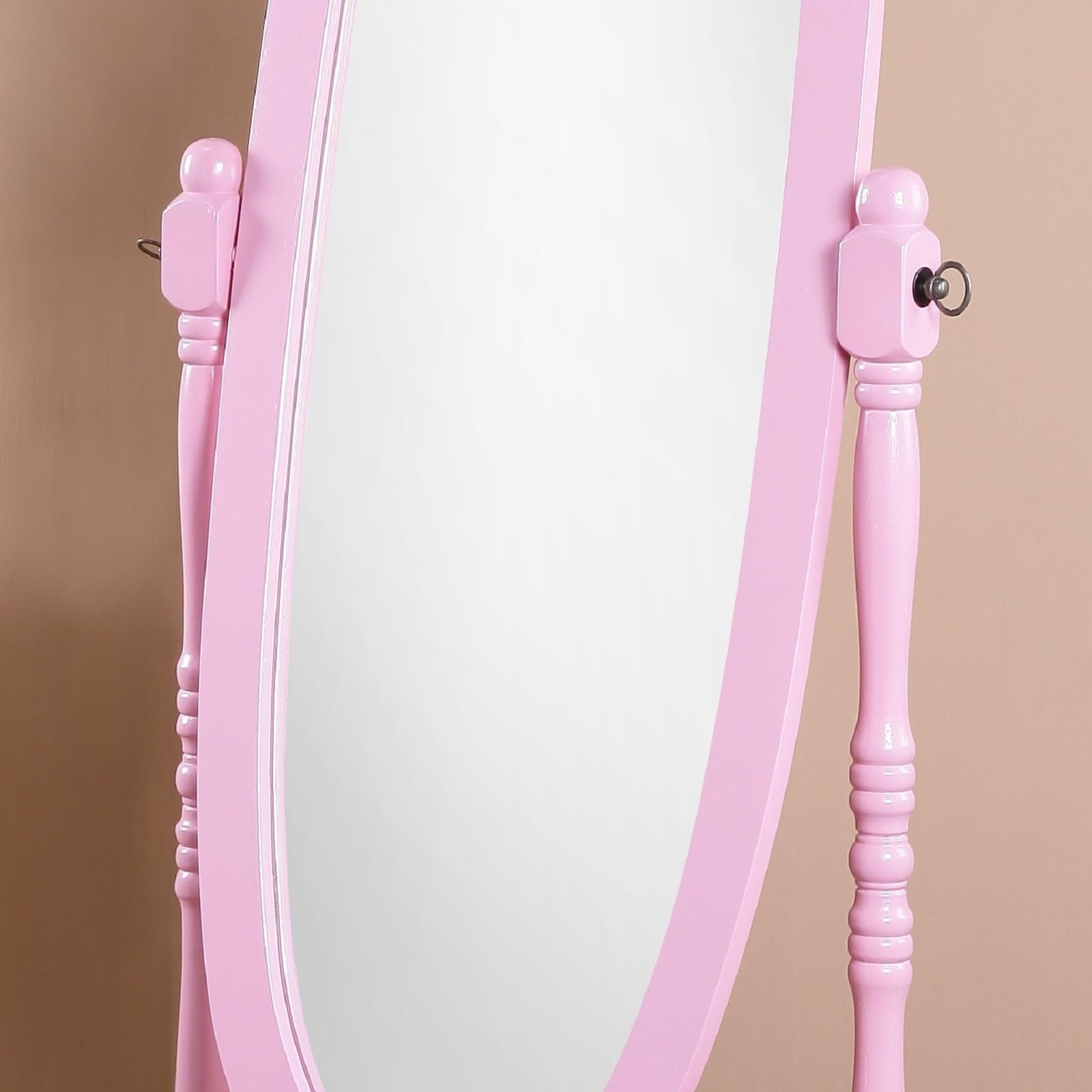 Dihaode Vintage Queen Anna Style Wood Cheval Stand Floor Mirror, Traditional Swivel Adjustable Full Length Oval Mirror Stand, Pink