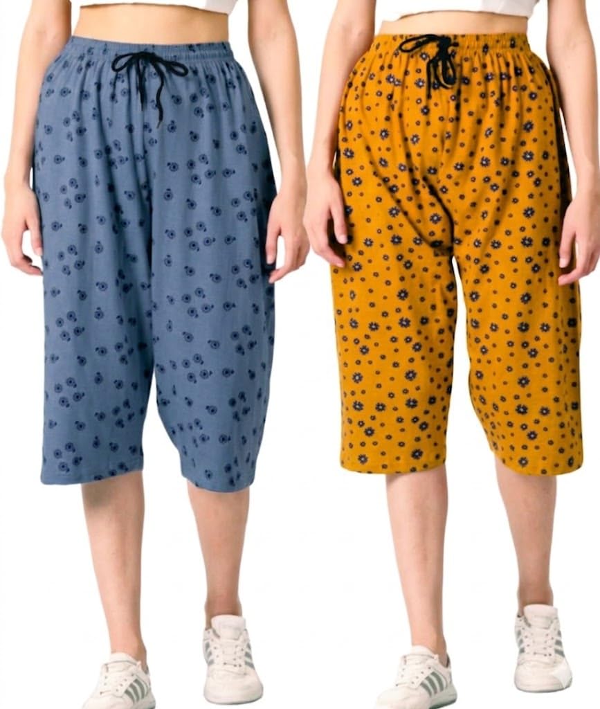 Women's Capri Pants, Multicolor, Floral Print, Drawstring Waist, Pack of 2 (Prints and Colors may Vary)-picture-36