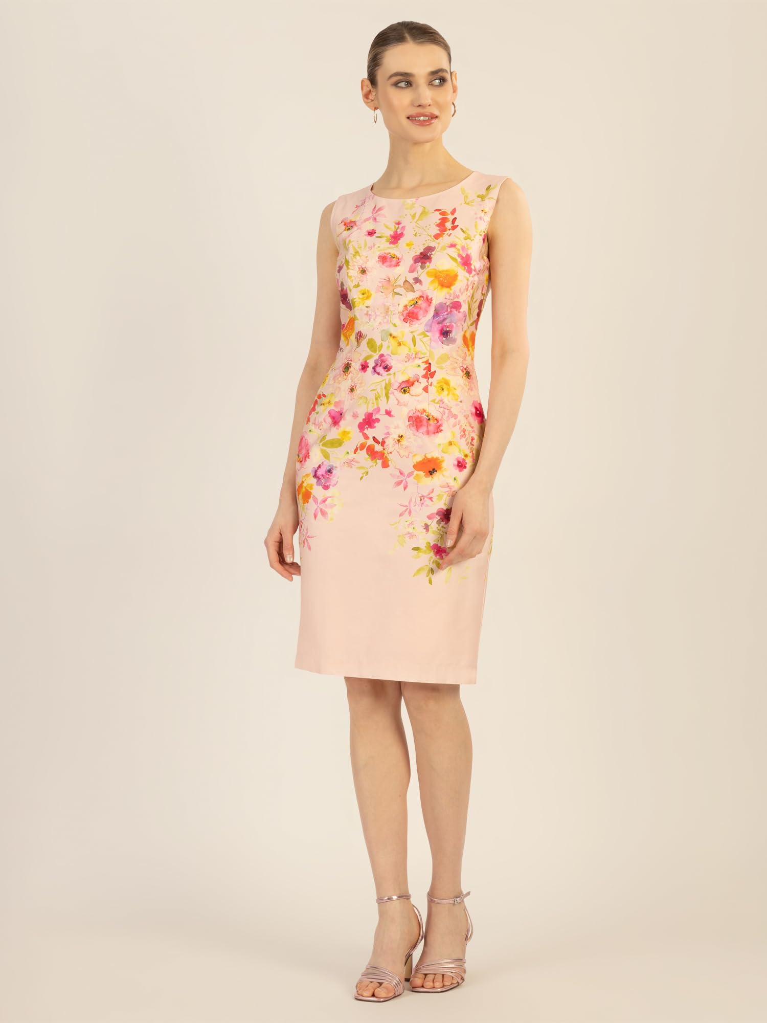 APART Etuikleid aus matt schimmerndem Satin, mit Blüten Druck,