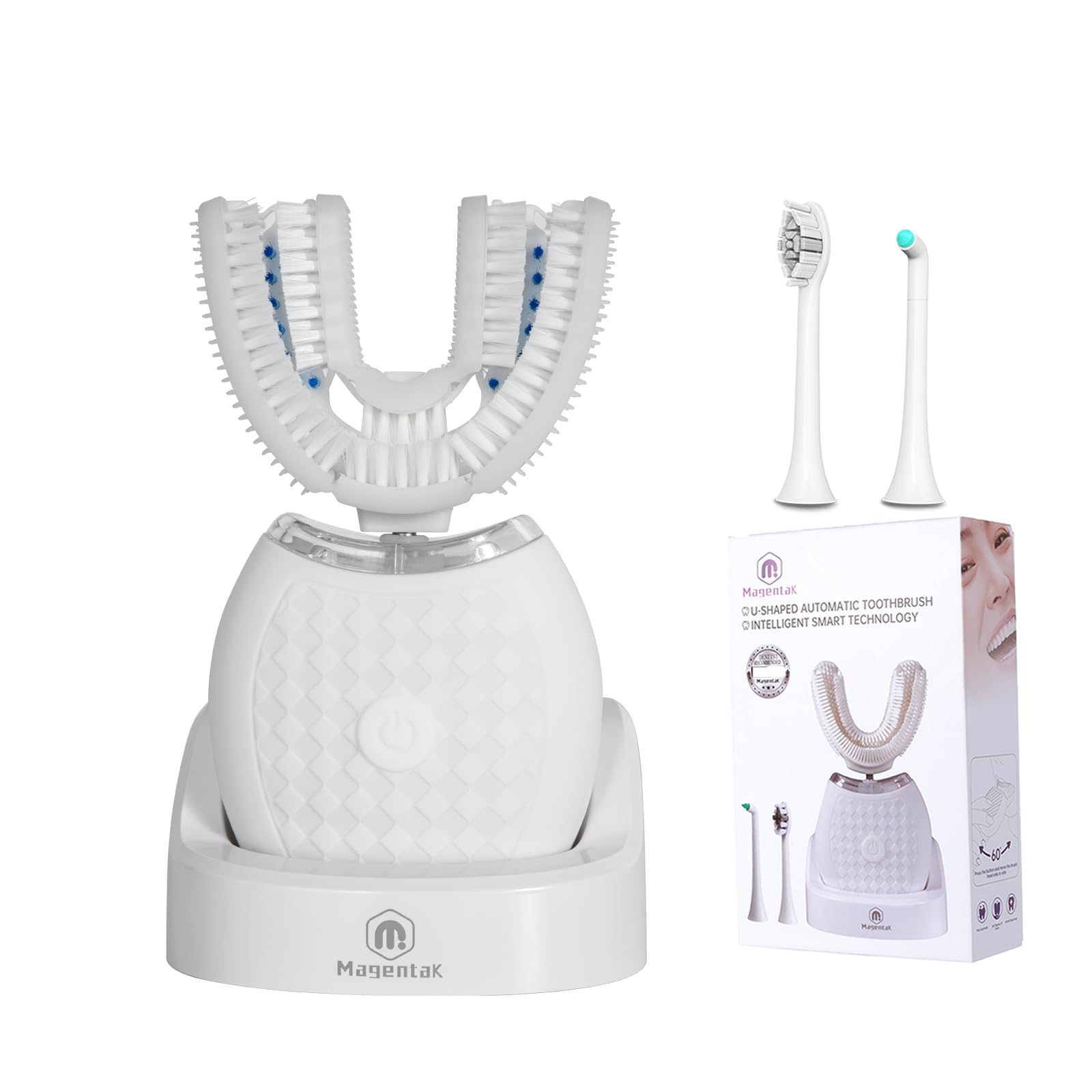 Cepillo de dientes eléctrico en forma de U para adultos, limpieza automática de 360 grados, cepillo de dientes ultrasónico con cerdas de nailon 23760 y 3 modos estándar, rápido, ultrarrápido