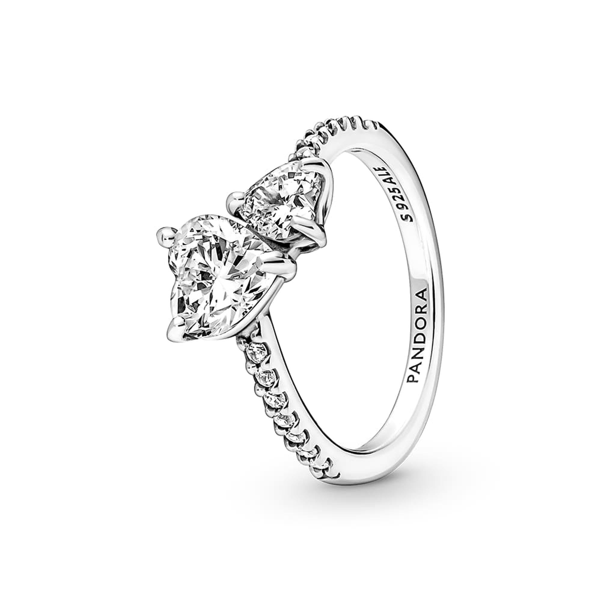 PANDORA Timeless Women's Sterling Silver Double Heart Sparkling Ring, Size 58, No Box