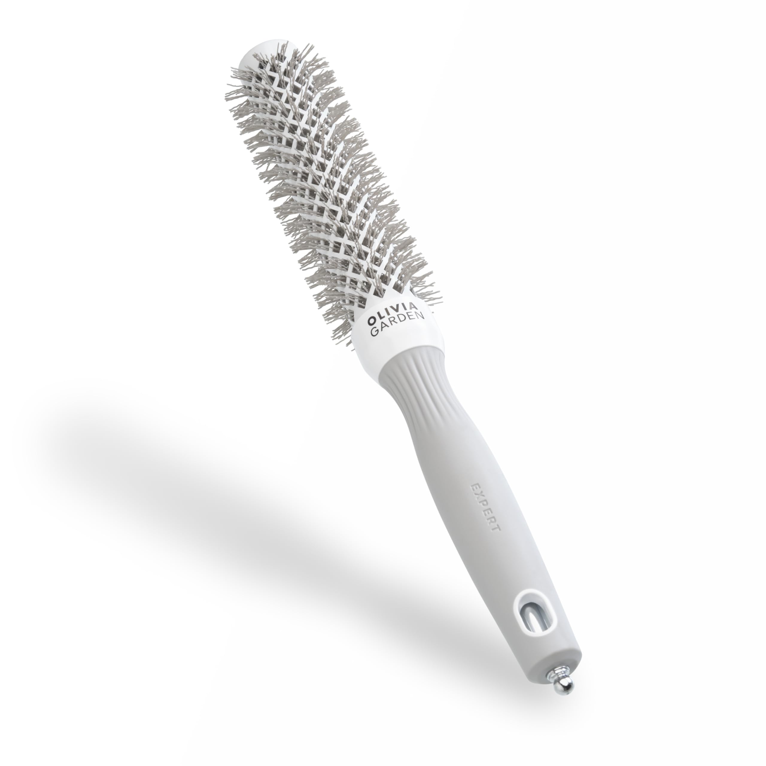 Olivia Garden Expert Blowout Speed – Blanco & Gris - 25 - Cepillo redondo de cerámica con cuerpo extra largo para secados un 25% más rápidos
