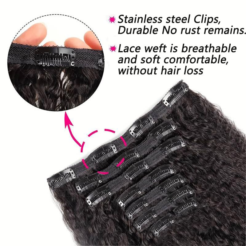 Miniatura 5 de QiaQiaRing Extensiones de cabello lacio tipo afro con clip para mujeres, 22 pulgadas, 8 unidades, 4.23 onzas por paquete, extensiones de cabello