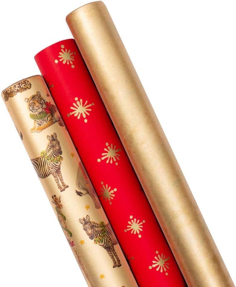 Caspari A Wild Christmas Wrapping Paper Trio Three 30" x