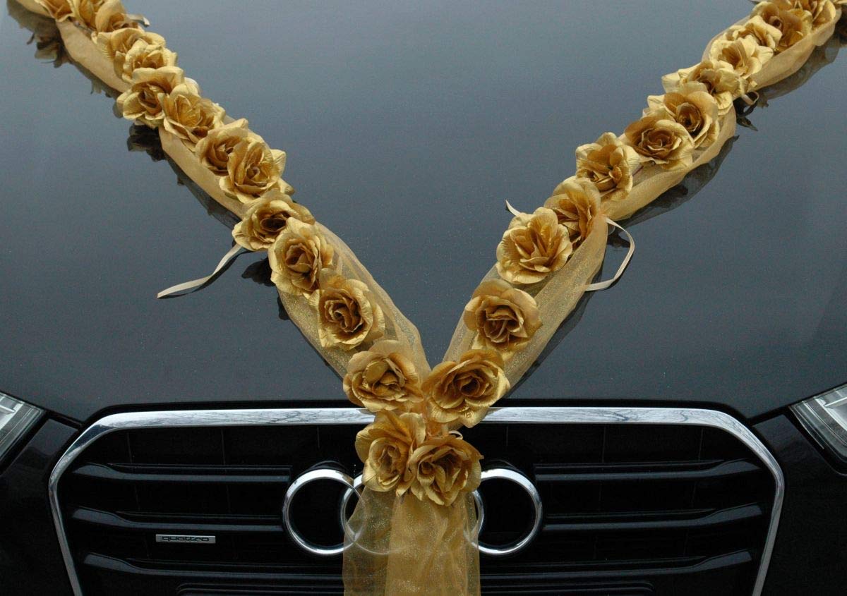 Gold Silber Auto Schmuck Braut Paar Rose Deko Dekoration Autoschmuck Hochzeit Car Auto Wedding Deko Ratan (RG Gold)